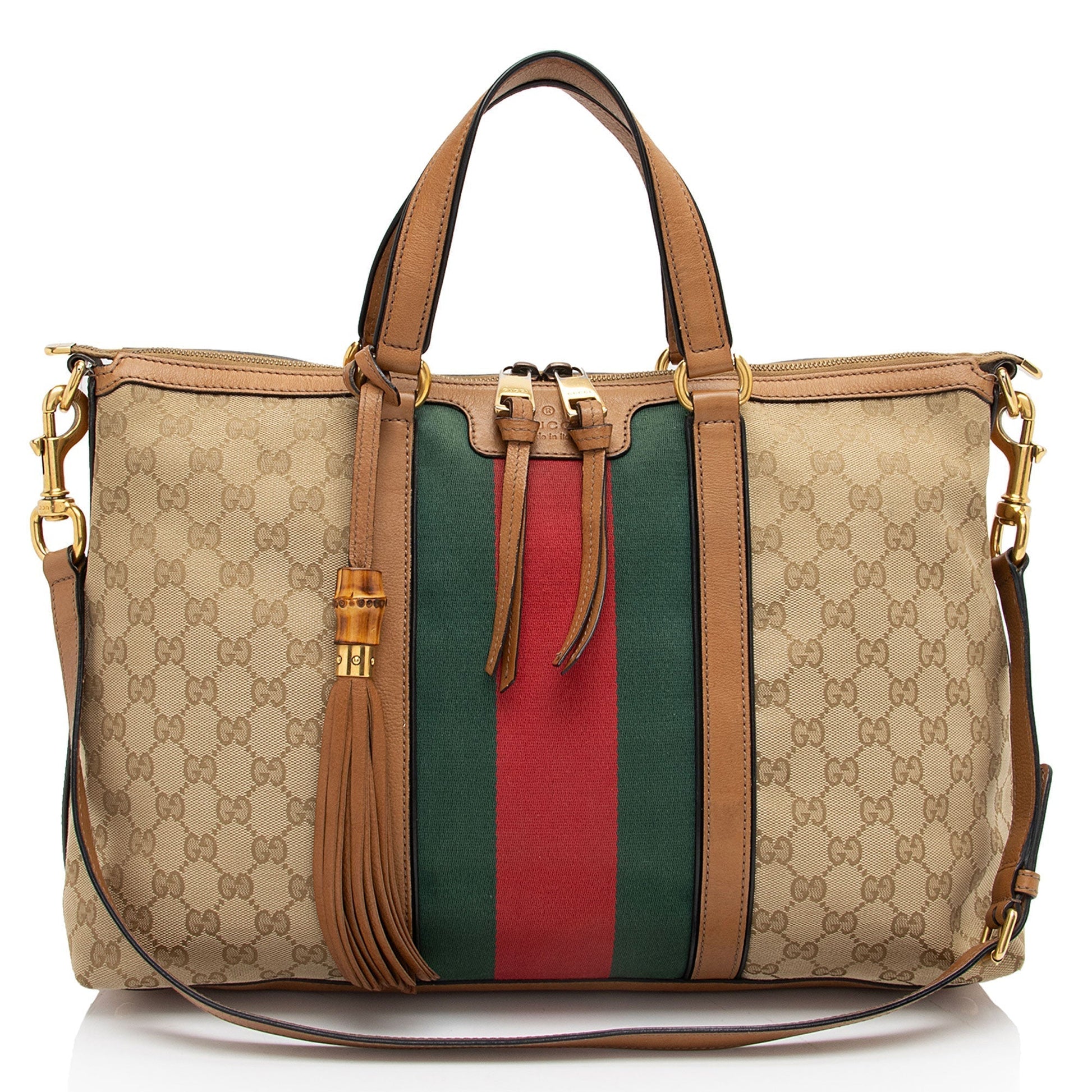 Gucci GG Rania SHF-uGCI1b Leather Canvas Nylon Brown Tote Bag