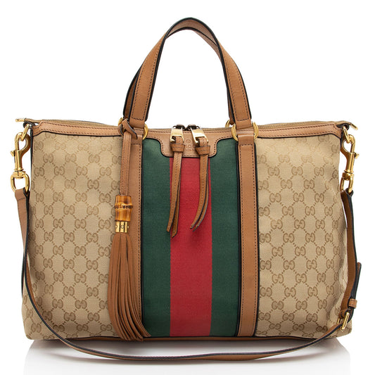 Gucci GG Rania SHF-uGCI1b Leather Canvas Nylon Brown Tote Bag