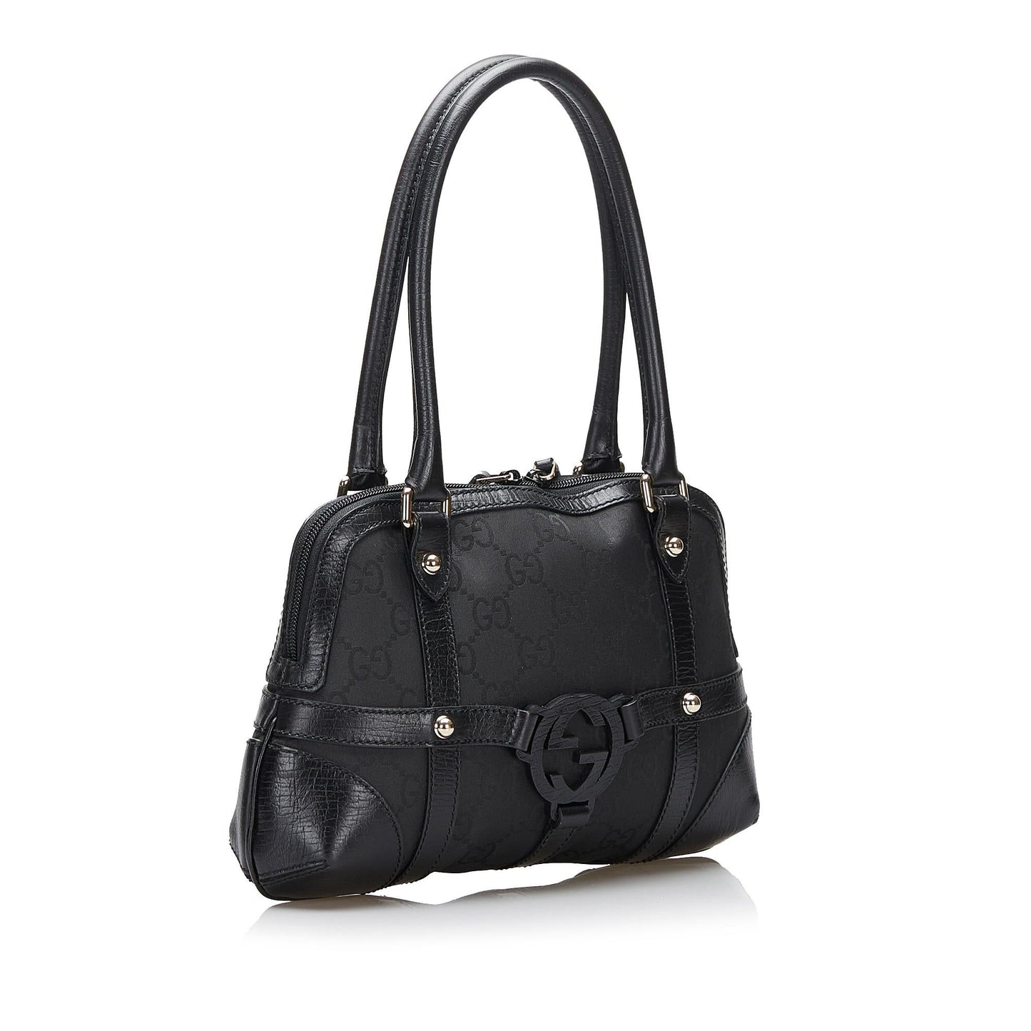 Gucci GG Reins SHG-kxn1Yk Canvas Black Satchel Bag