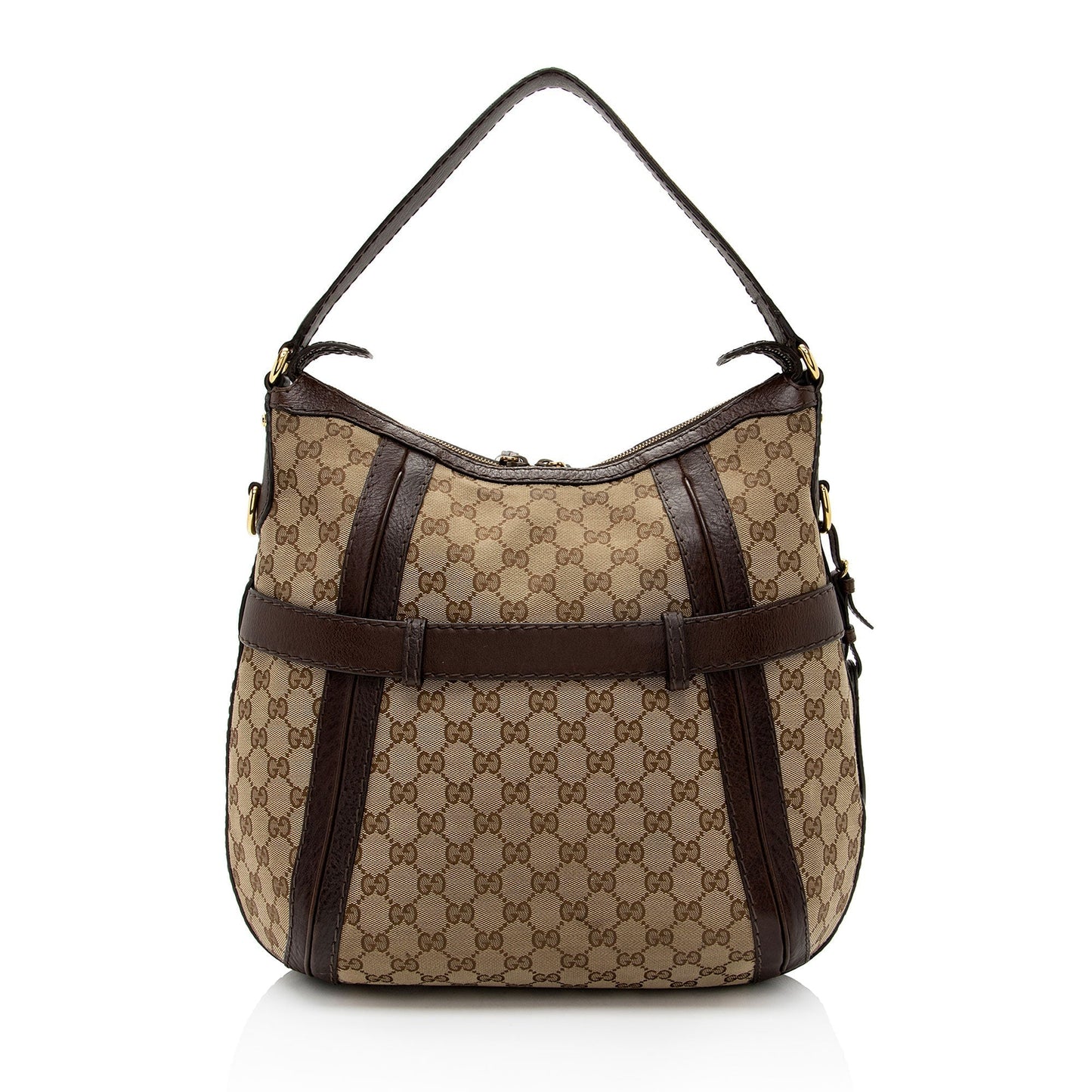 Gucci GG Running SHF-jpwkkM Leather Canvas Brown Beige Shoulder Bag
