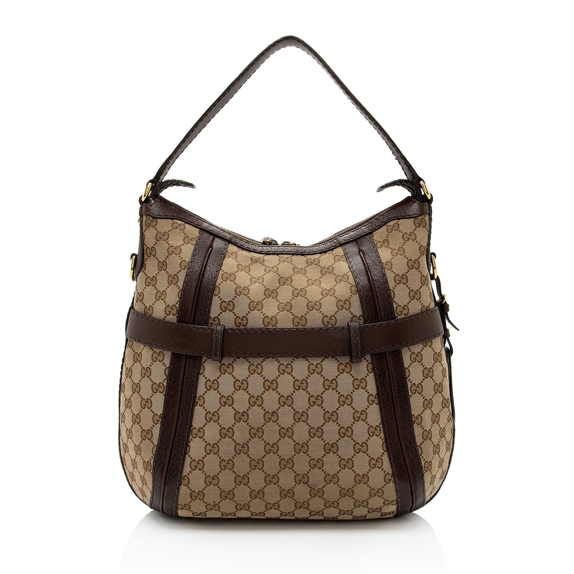Gucci GG Running SHF-jpwkkM Leather Canvas Brown Beige Shoulder Bag
