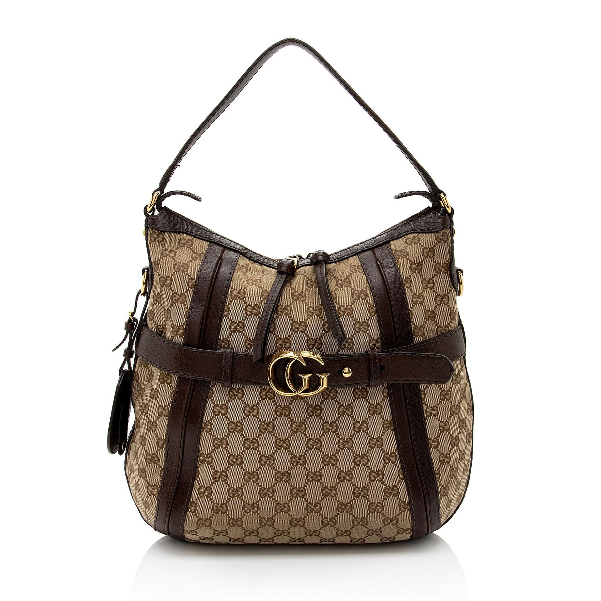 Gucci GG Running SHF-jpwkkM Leather Canvas Brown Beige Shoulder Bag