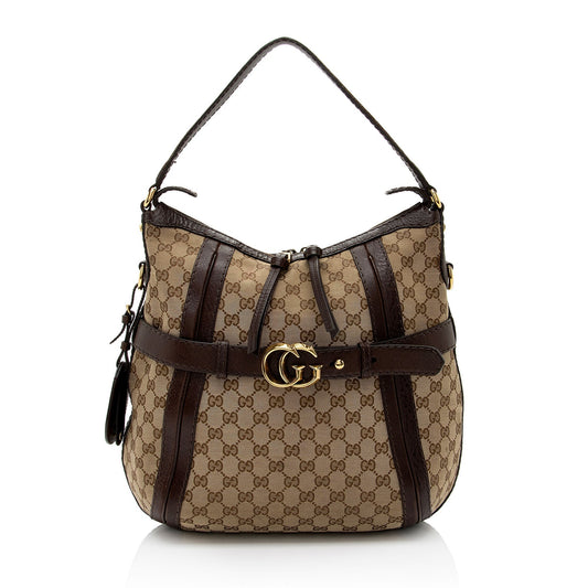 Gucci GG Running SHF-jpwkkM Leather Canvas Brown Beige Shoulder Bag
