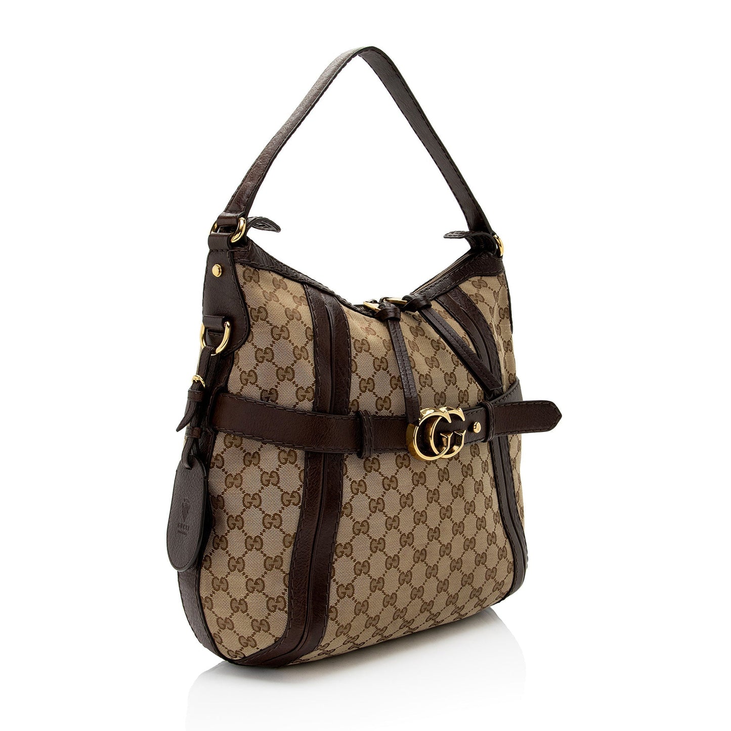 Gucci GG Running SHF-jpwkkM Leather Canvas Brown Beige Shoulder Bag