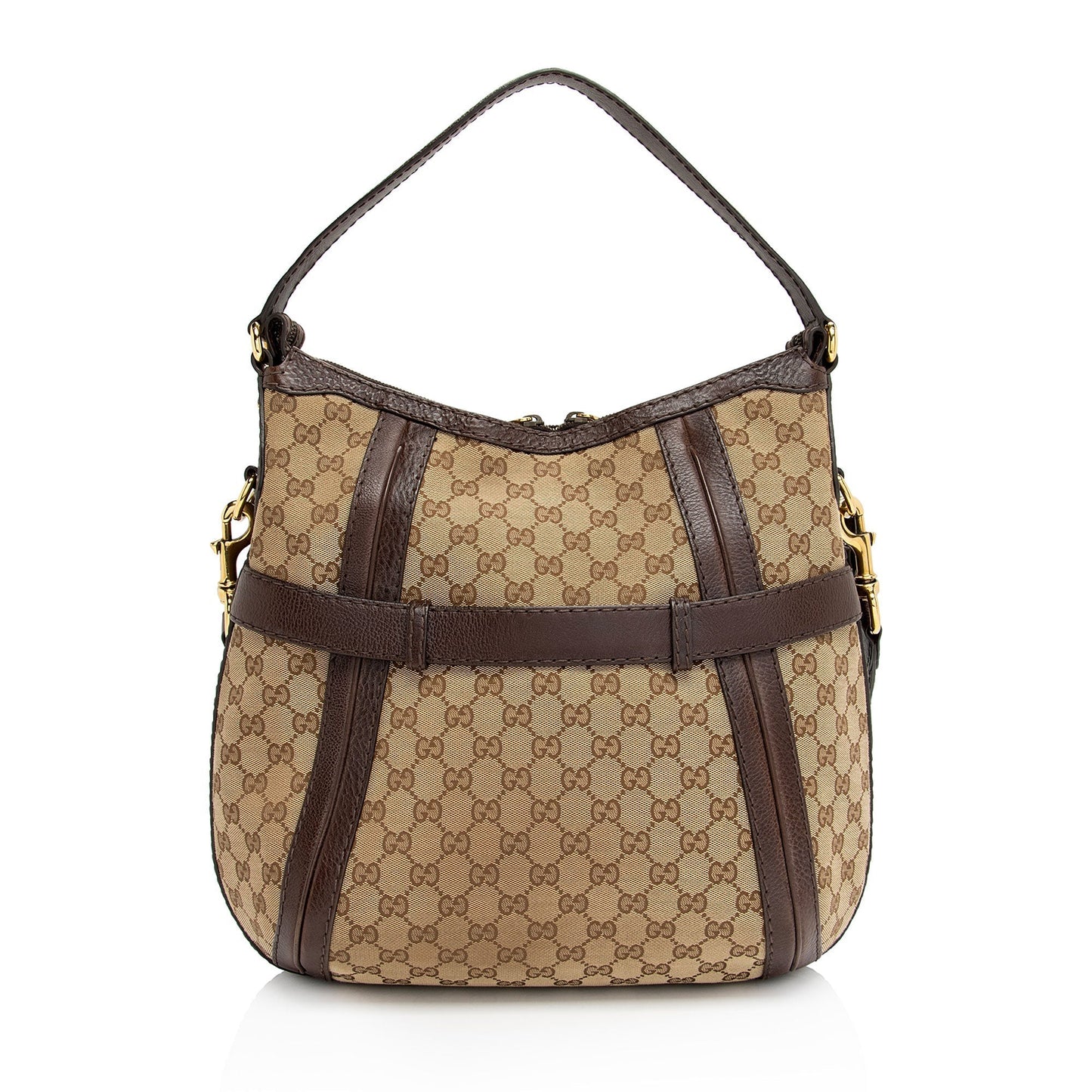 Gucci GG Running SHF-kbbOCL Leather Canvas Brown Beige Shoulder Bag
