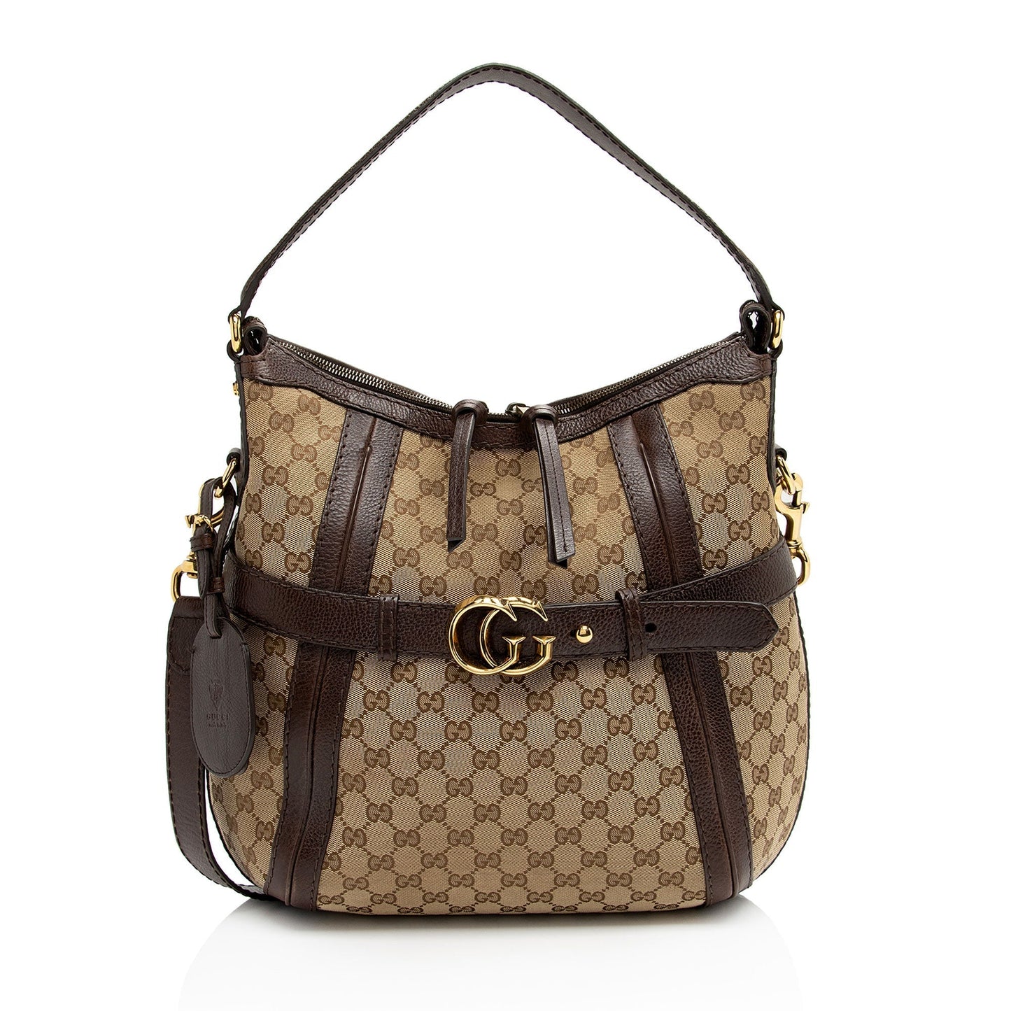 Gucci GG Running SHF-kbbOCL Leather Canvas Brown Beige Shoulder Bag