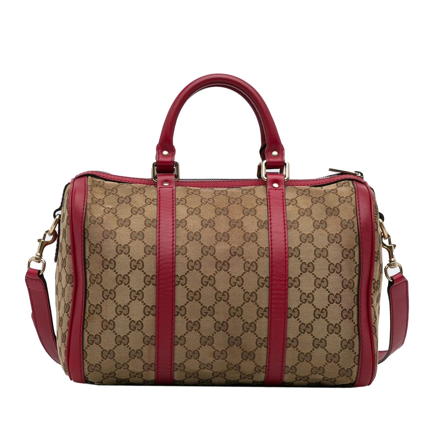 Gucci GG SHG-peFRyU Canvas Calf Brown Red Satchel Bag