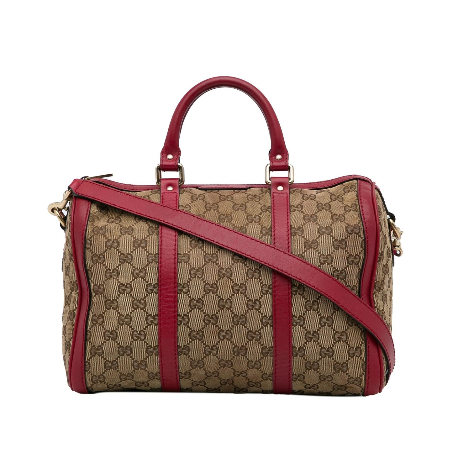 Gucci GG SHG-peFRyU Canvas Calf Brown Red Satchel Bag