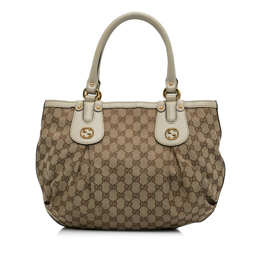 Gucci GG Scarlett SHG-V3g75g Canvas Calf White Brown Tote Bag