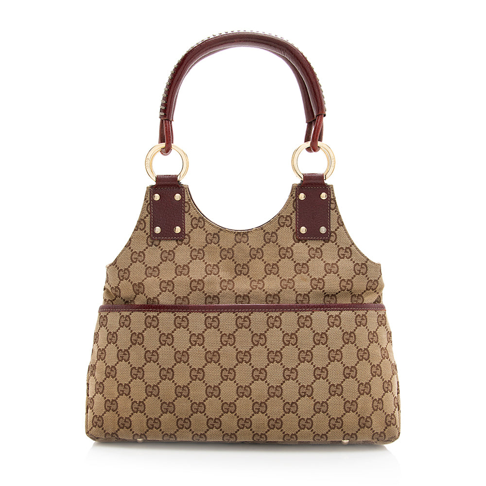 Gucci GG SHF Leather Canvas Beige Shoulder Bag