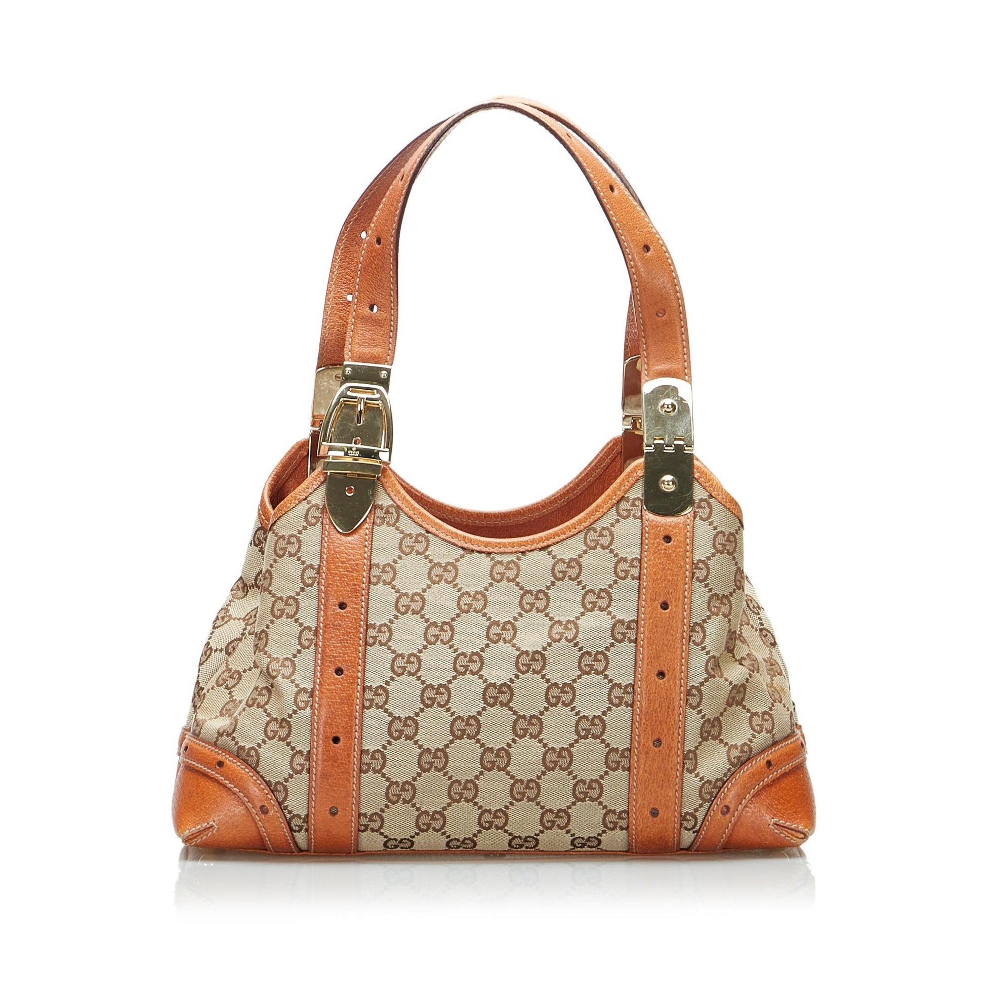 Gucci GG SHG-ZvPrzg Canvas Calf Brown Orange Shoulder Bag