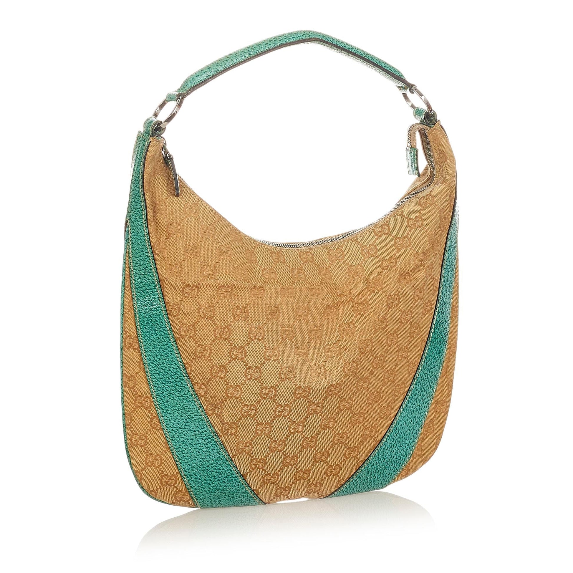 Gucci GG SHG-lRiQLU Canvas Brown Green Shoulder Bag