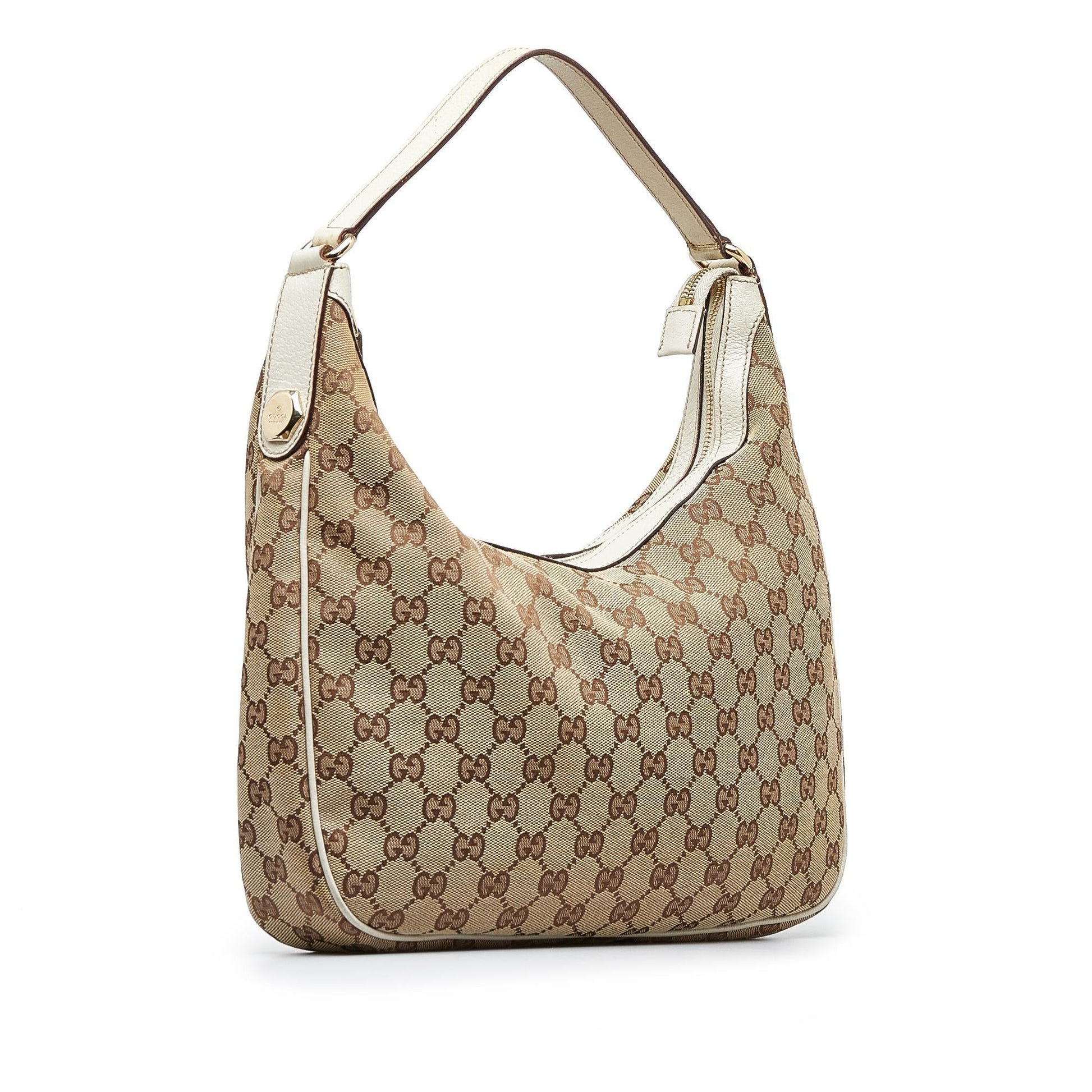 Gucci GG SHG-bjoFh9 Canvas Calf White Brown Shoulder Bag