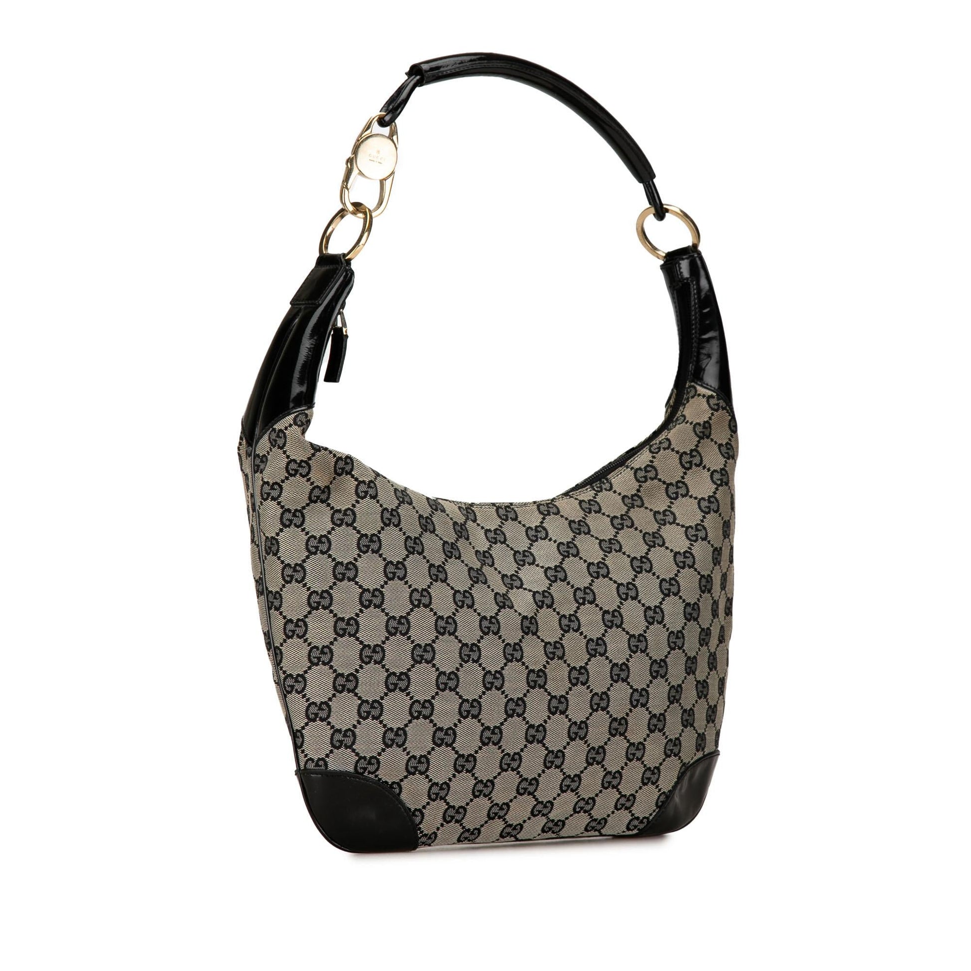 Gucci GG SHG-GpFJwE Leather Canvas Patent Black Shoulder Bag