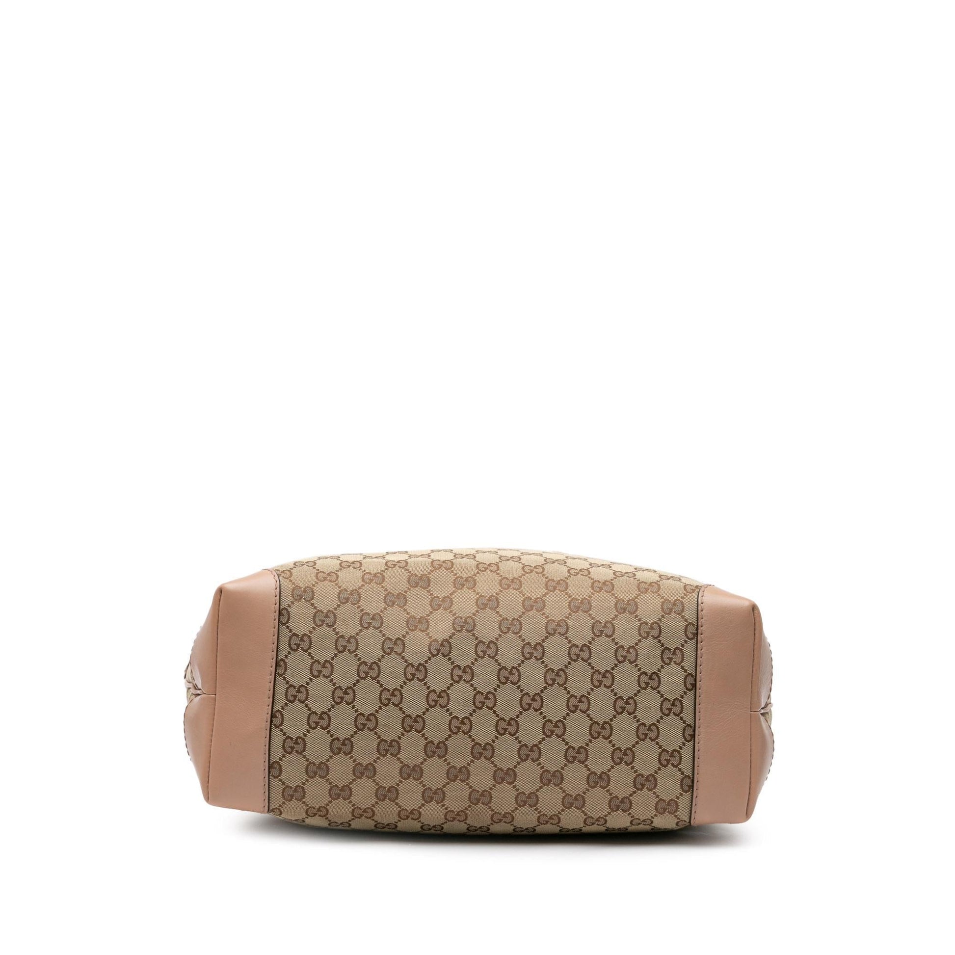 Gucci GG Soft Stirrup Canvas Brown Pink Tote Bag