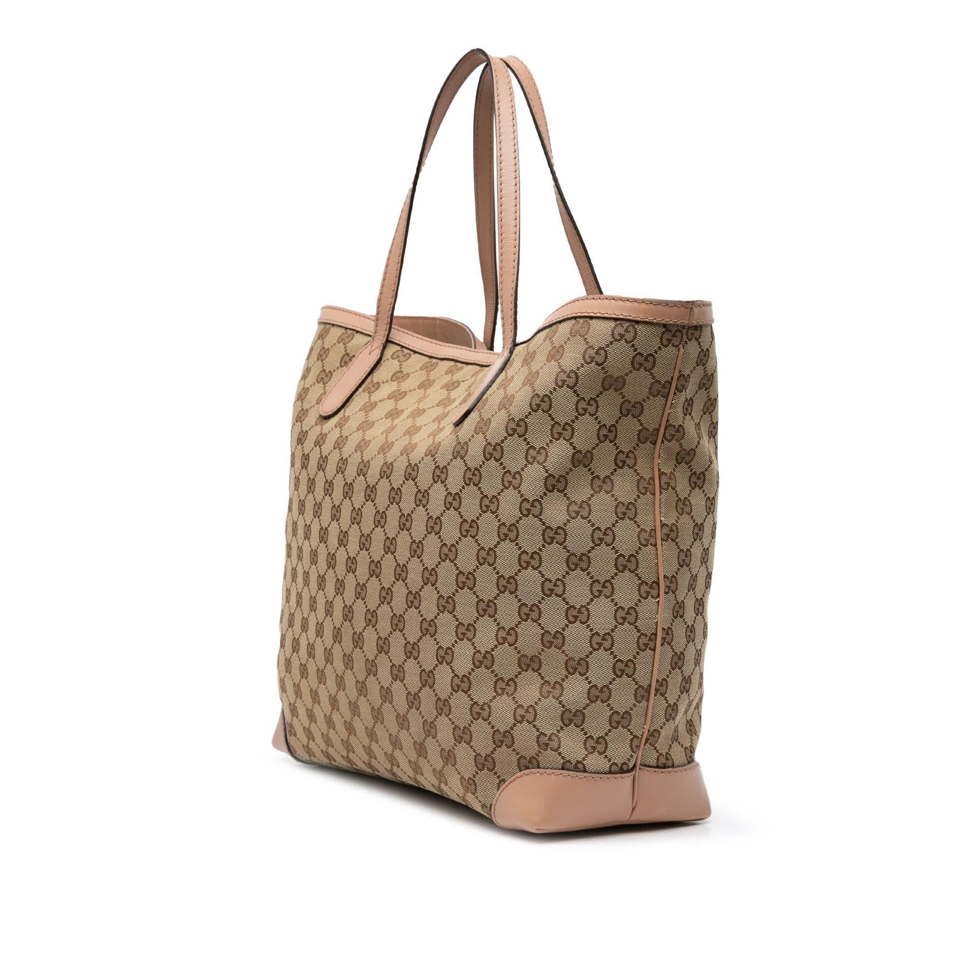 Gucci GG Soft Stirrup Canvas Brown Pink Tote Bag