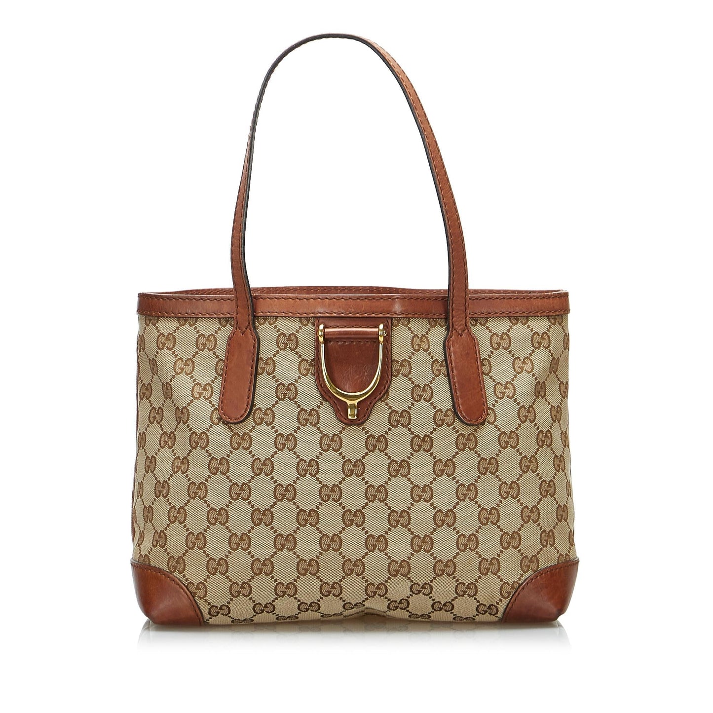 Gucci GG Stirrup SHG-4H8XJO Canvas Calf Brown Satchel Bag