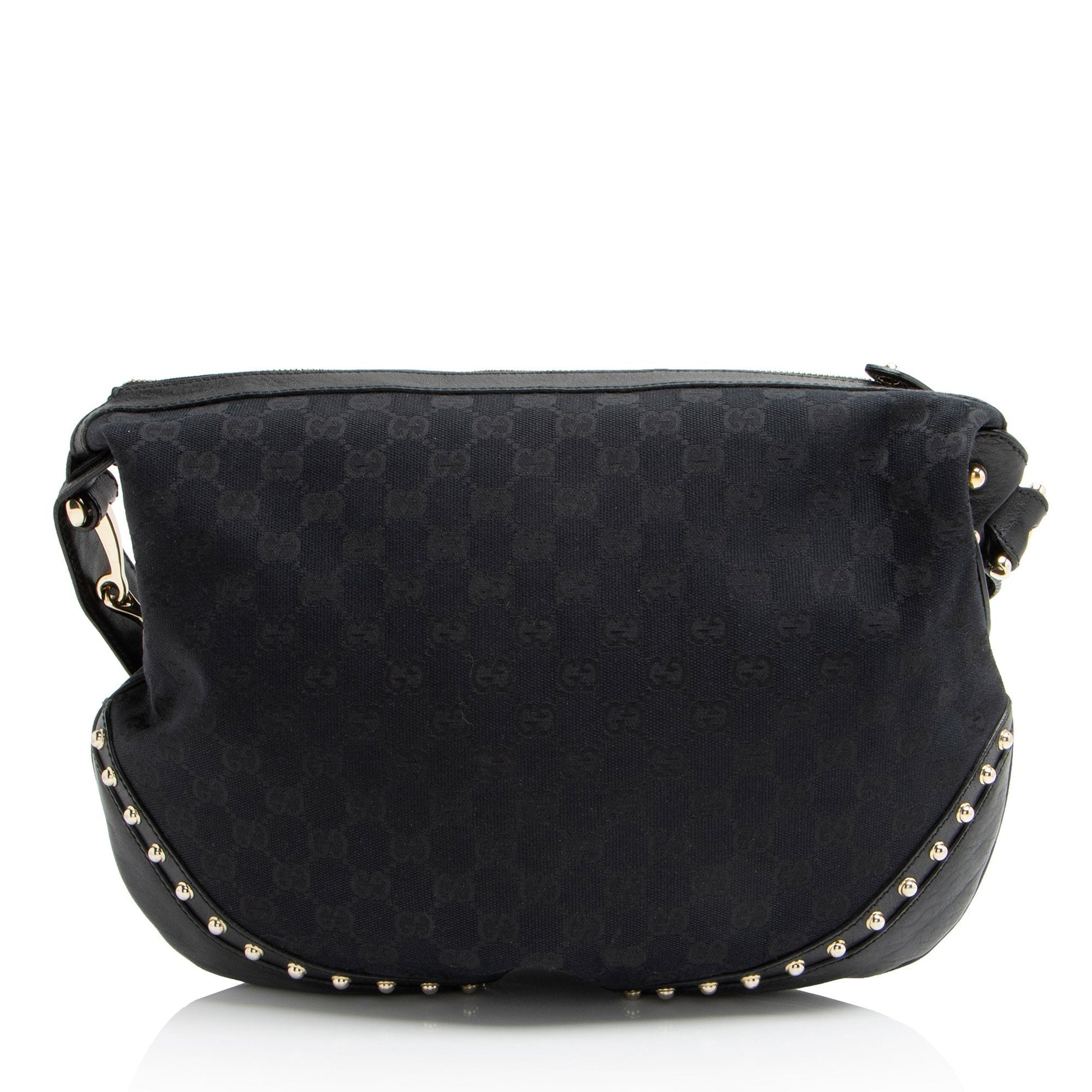 Gucci GG Studded Pelham Messenger Leather Canvas Nylon Black Shoulder Bag