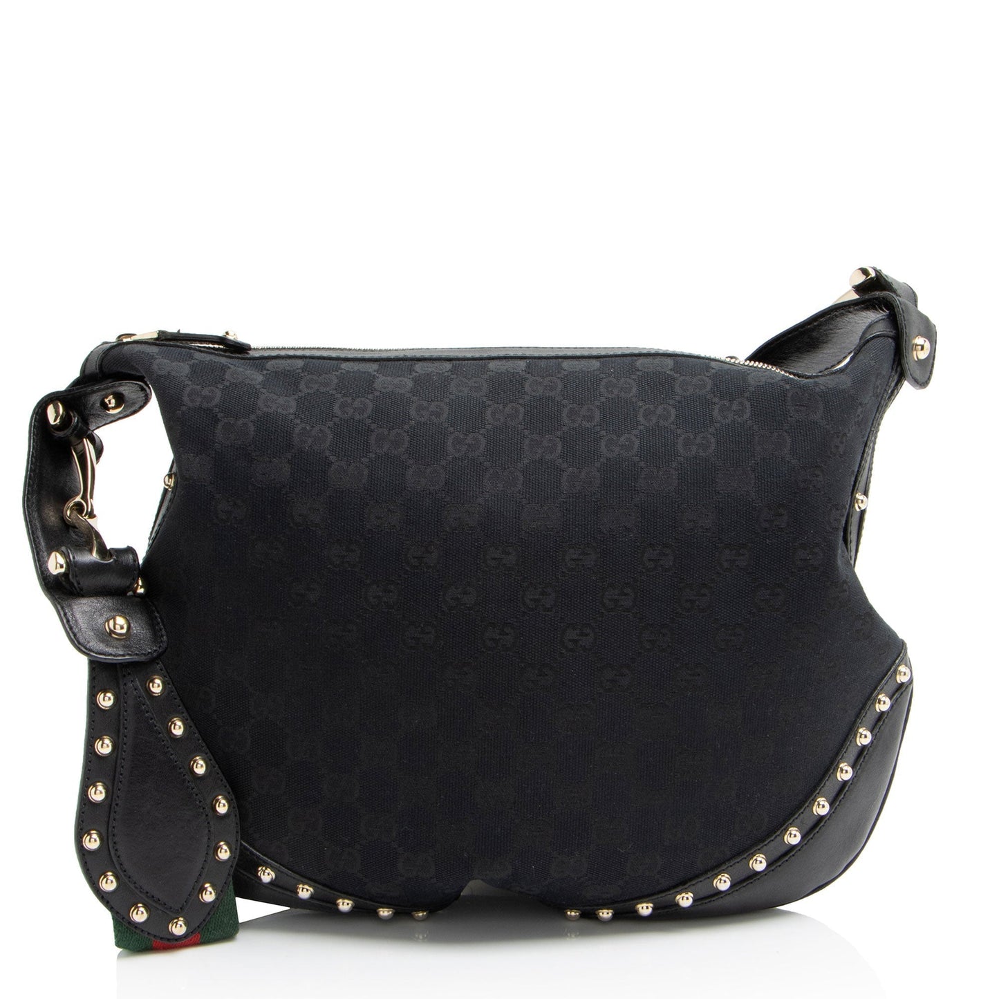 Gucci GG Studded Pelham Messenger Leather Canvas Nylon Black Shoulder Bag