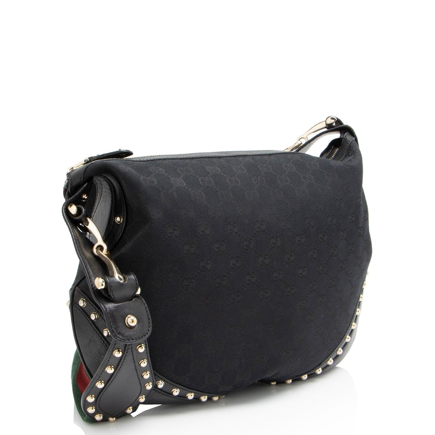 Gucci GG Studded Pelham Messenger Leather Canvas Nylon Black Shoulder Bag