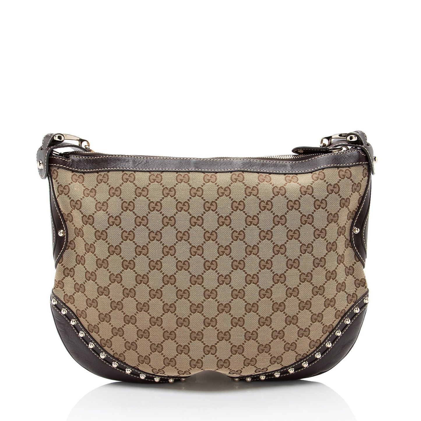 Gucci GG Studded Pelham Messenger Leather Canvas Nylon Brown Shoulder Bag