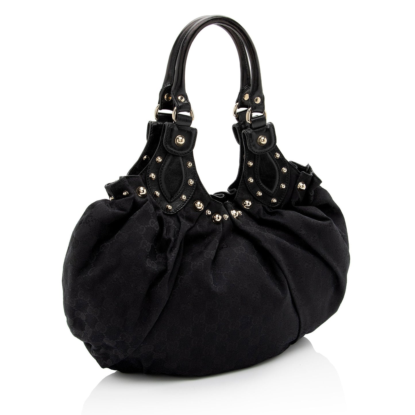 Gucci GG Studded Pelham SHF-0I65Ea Leather Canvas Black Small Shoulder Bag
