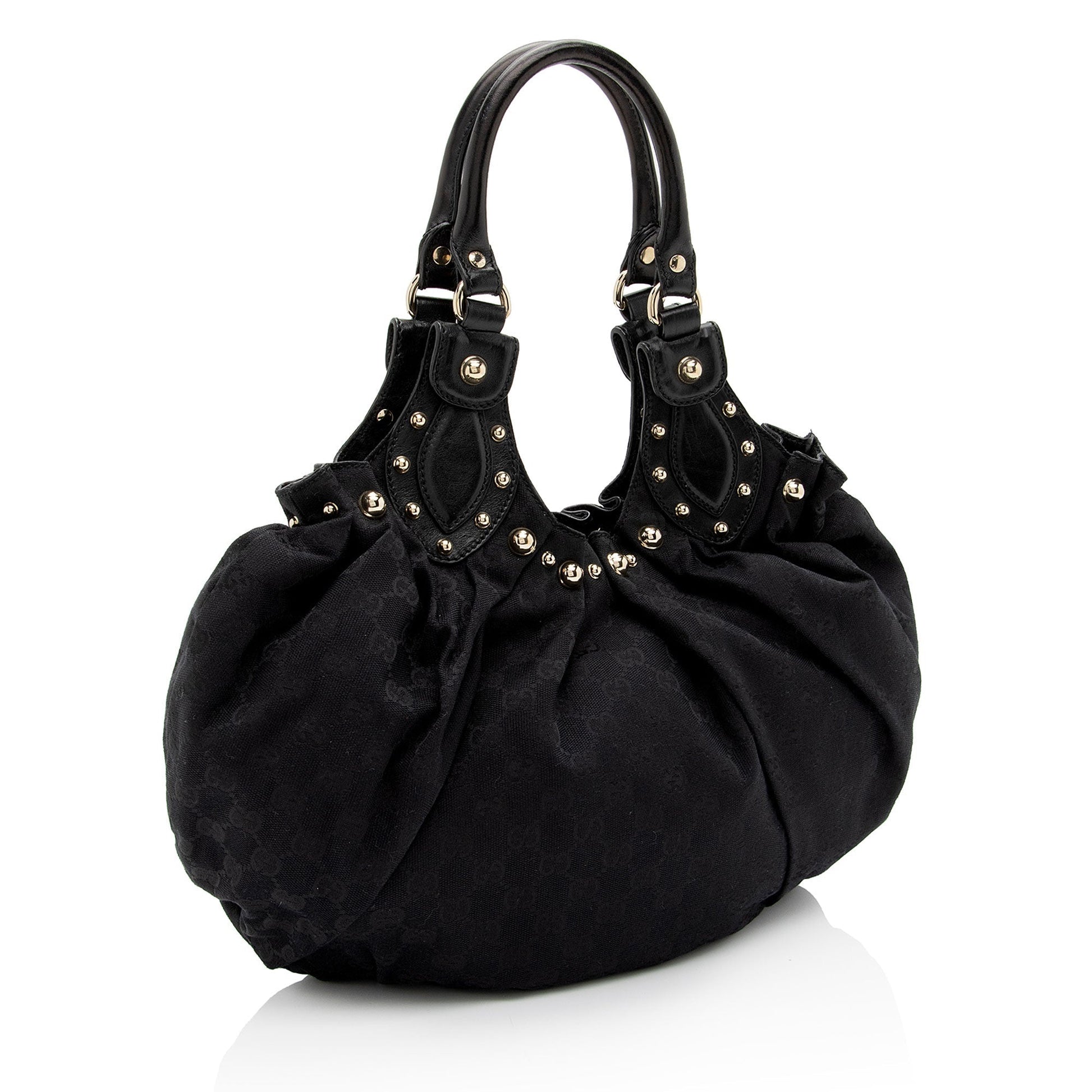 Gucci GG Studded Pelham SHF-0I65Ea Leather Canvas Black Small Shoulder Bag