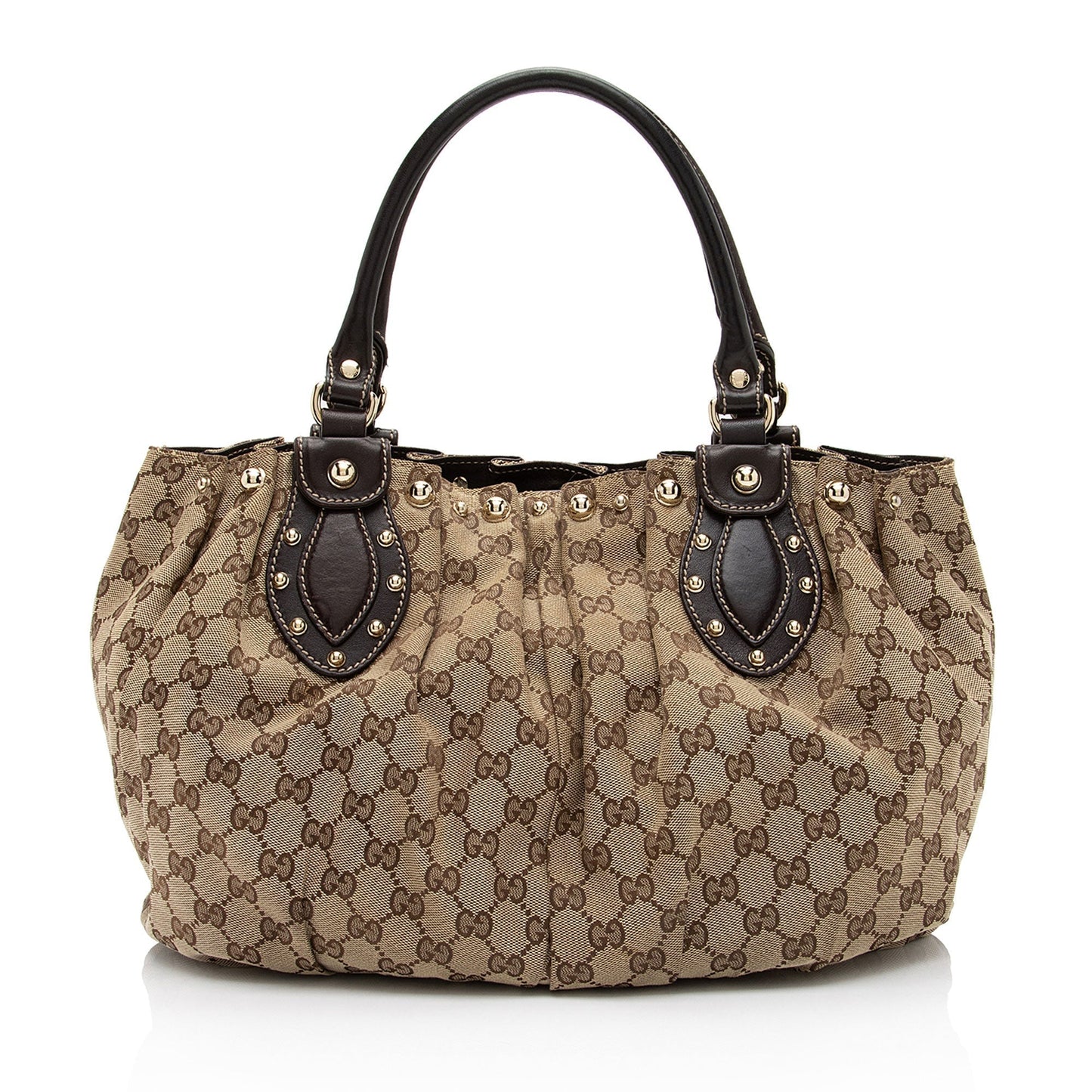 Gucci GG Studded Pelham SHF-YGNY3j Leather Canvas Brown Beige Tote Bag