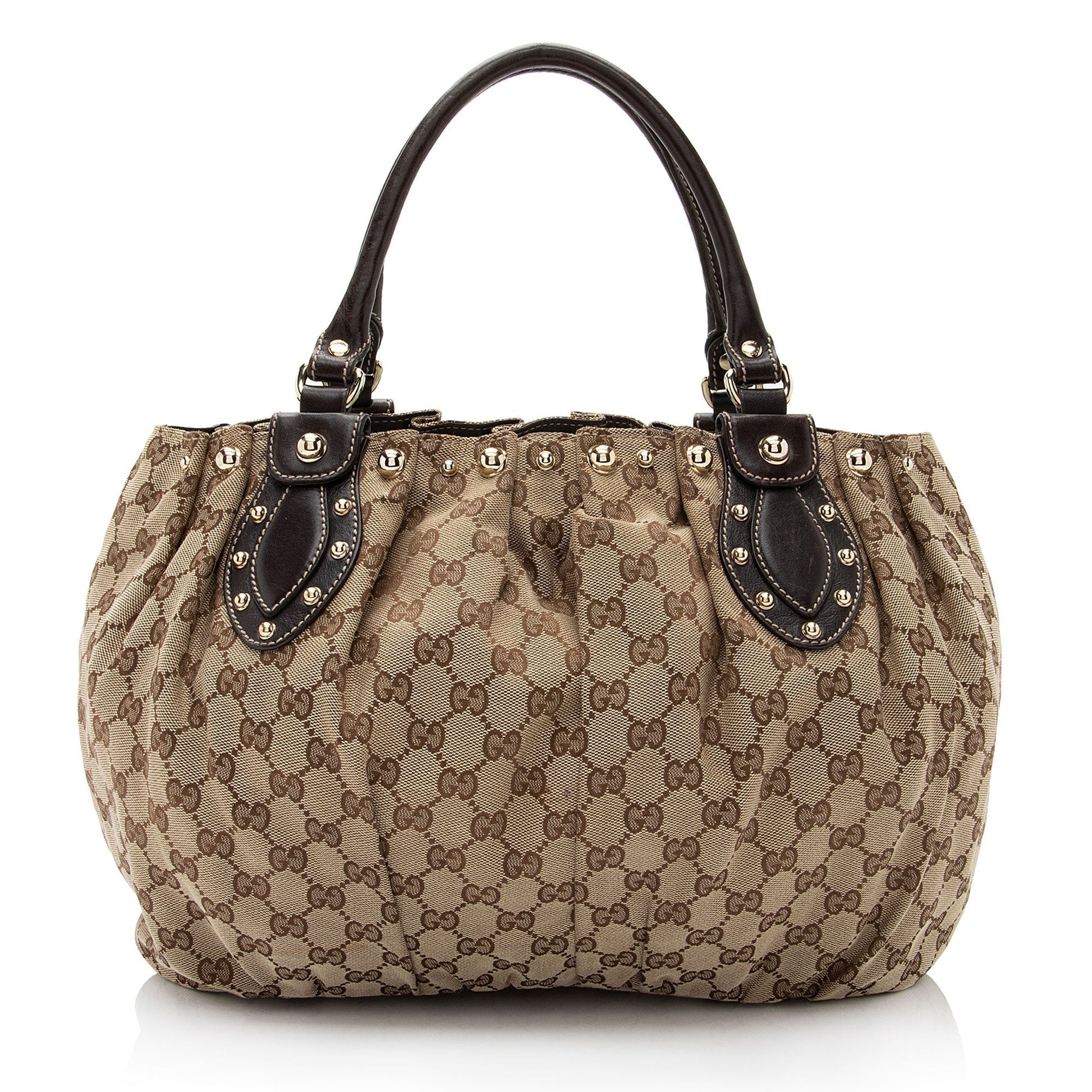 Gucci GG Studded Pelham SHF-7KOZII Leather Canvas Brown Beige Tote Bag