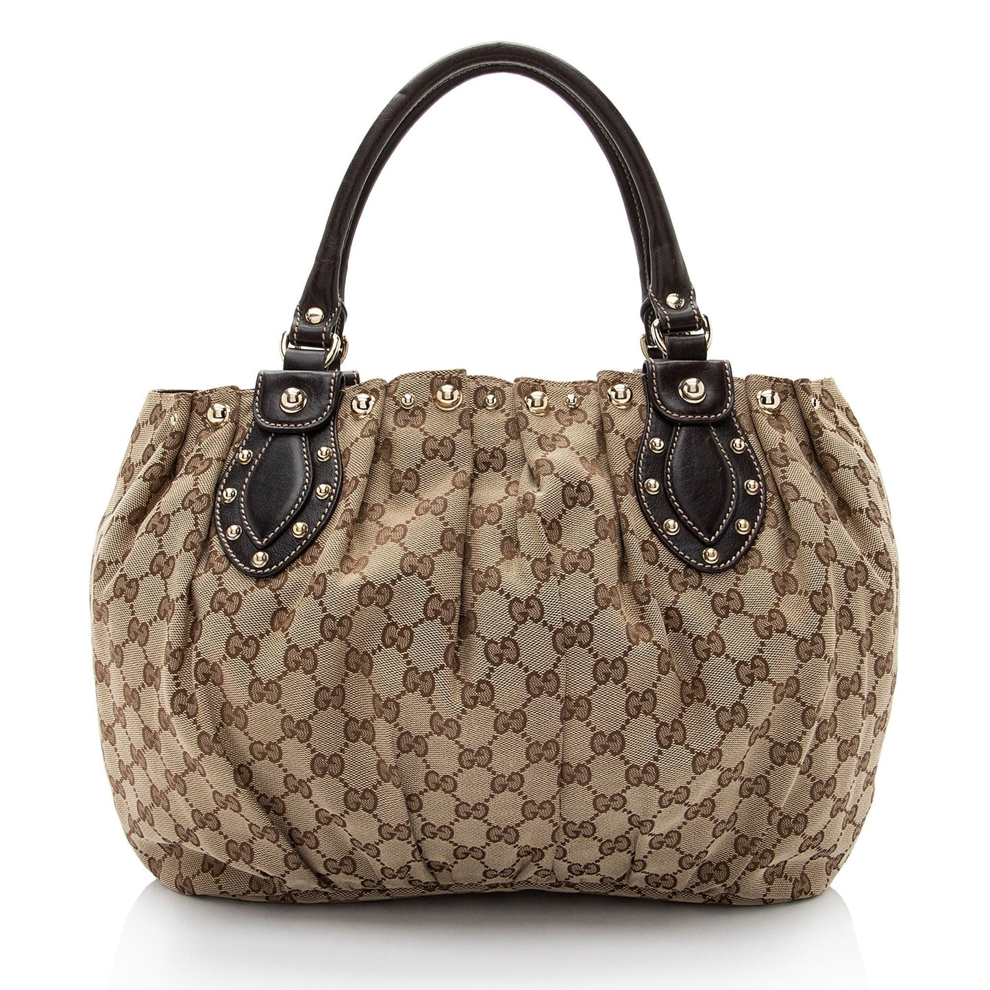 Gucci GG Studded Pelham SHF-7KOZII Leather Canvas Brown Beige Tote Bag