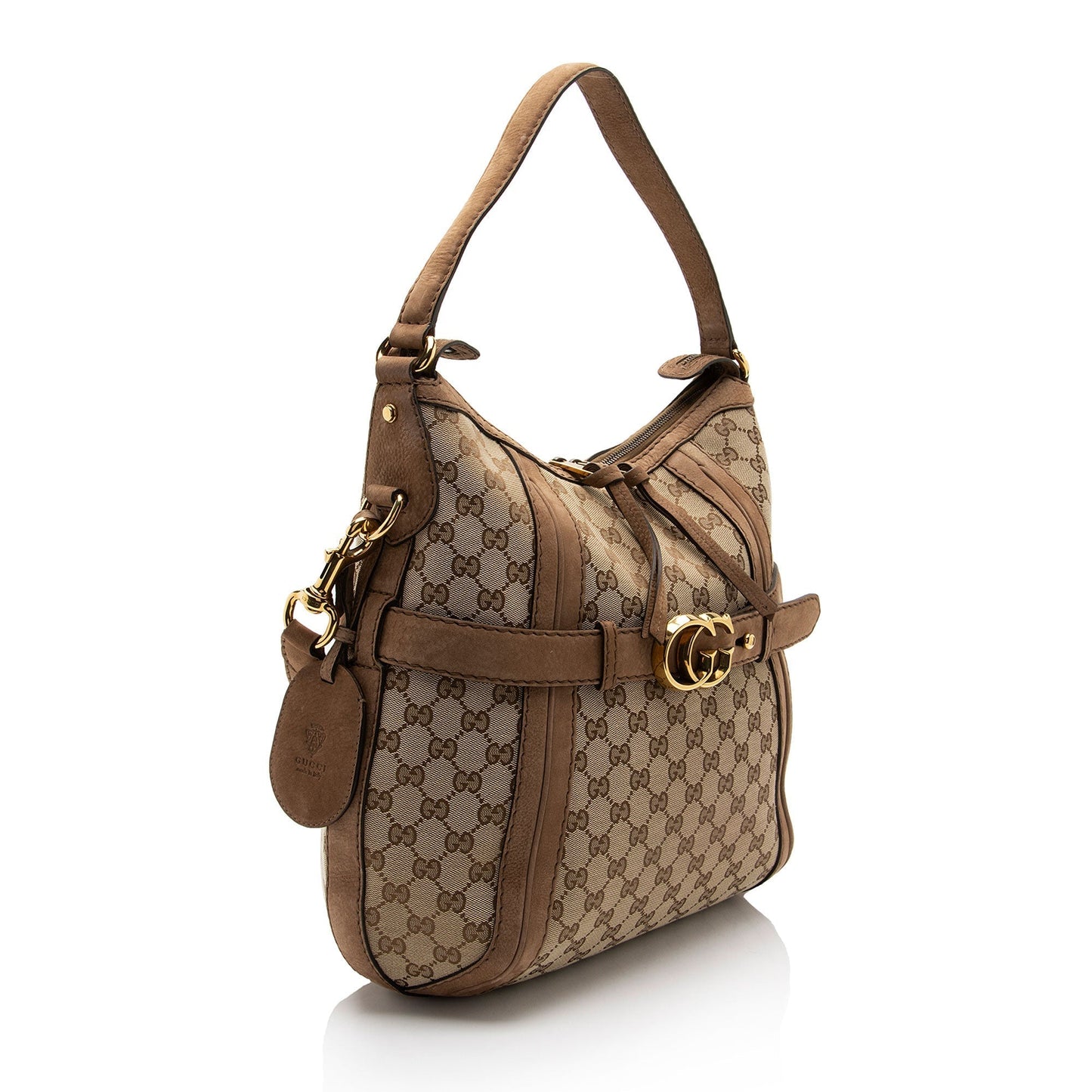 Gucci GG Running SHF-FV9sin Canvas Suede Brown Beige Shoulder Bag