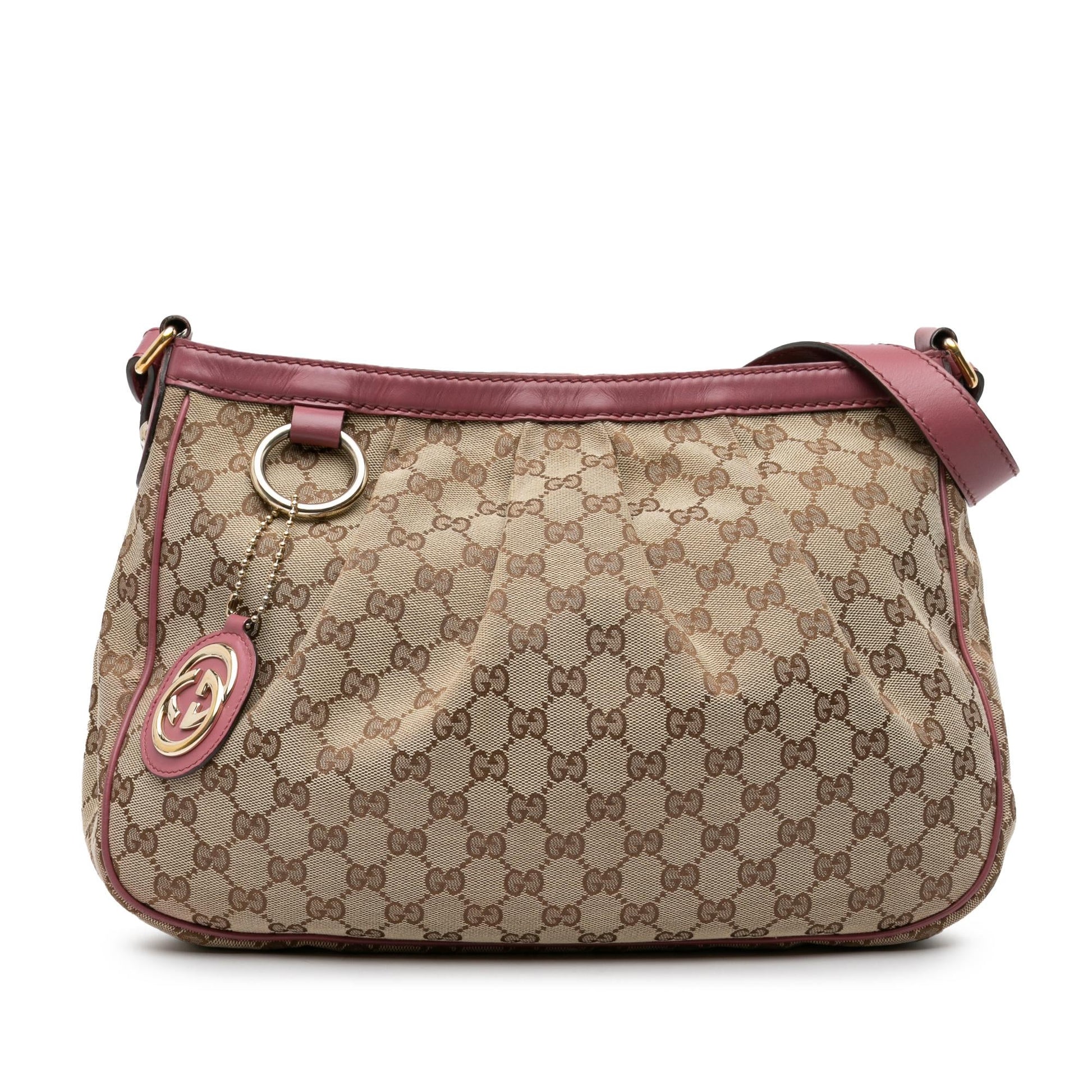 Gucci GG Sukey Canvas Calf Brown Pink Crossbody Bag