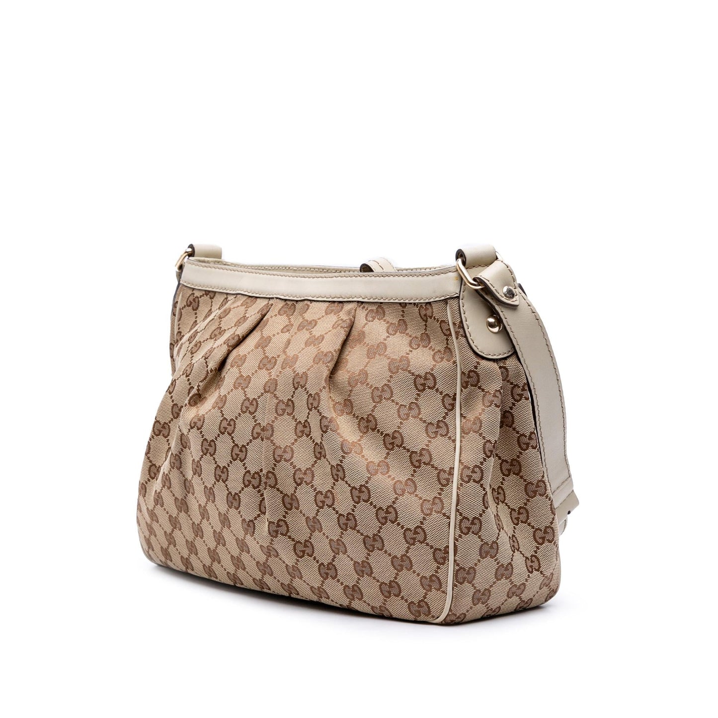 Gucci GG Sukey Canvas Calf White Brown Crossbody Bag