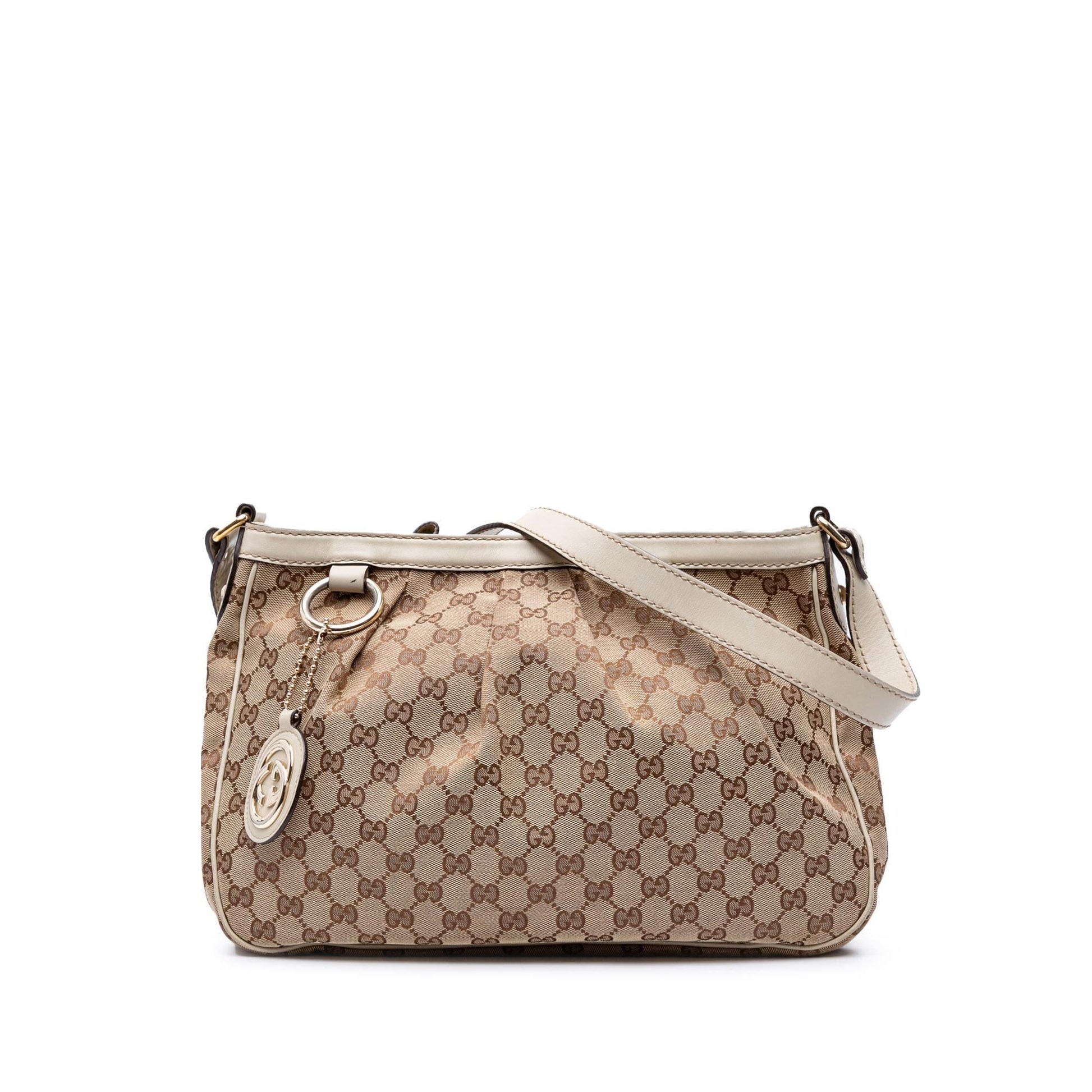 Gucci GG Sukey Canvas Calf White Brown Crossbody Bag Crossbody 3