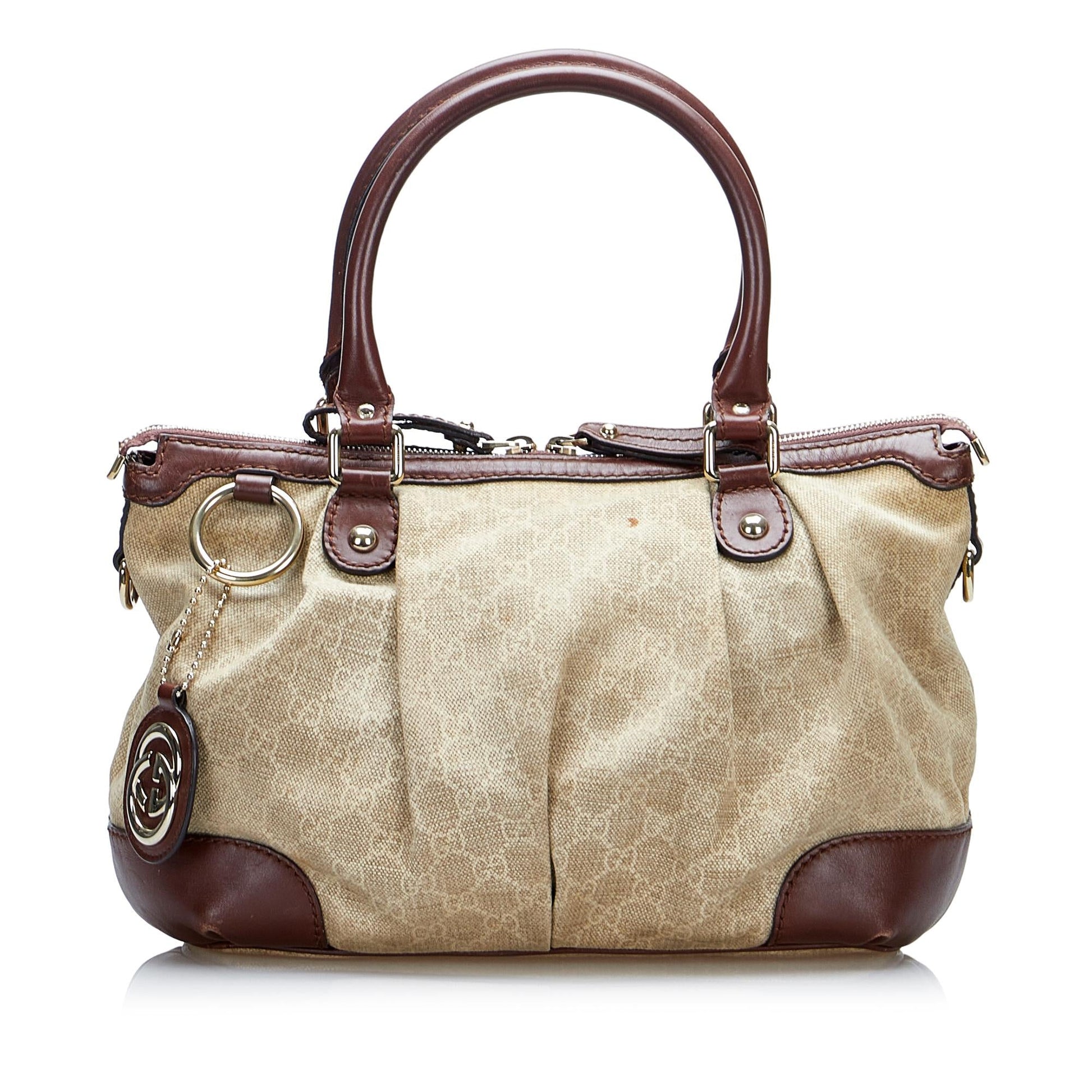 Gucci GG Sukey SHG-LfFuDr Canvas Calf Brown Satchel Bag