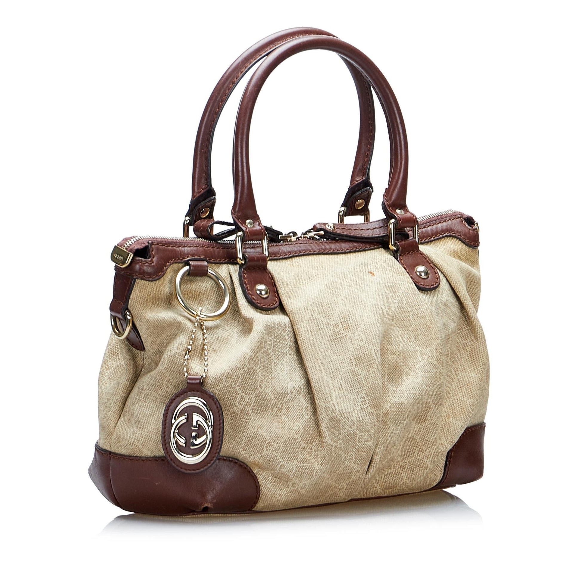 Gucci GG Sukey SHG-LfFuDr Canvas Calf Brown Satchel Bag