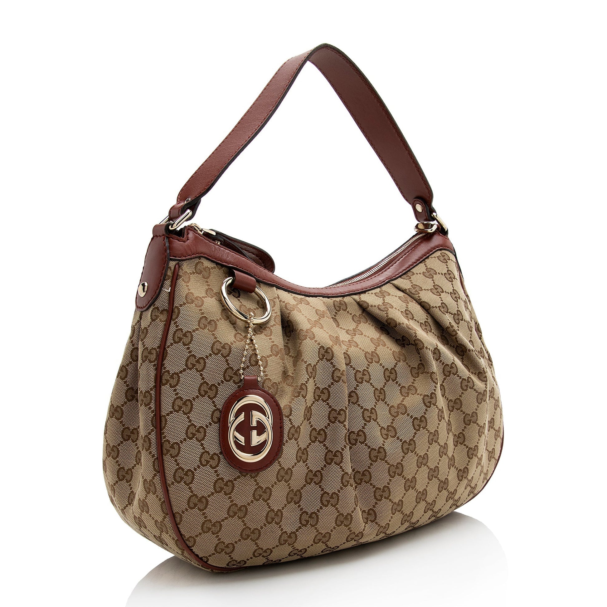 Gucci GG Sukey SHF Leather Canvas Beige Red Shoulder Bag