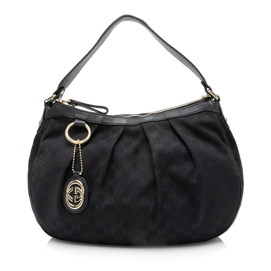 Gucci GG Sukey SHF Leather Canvas Black Shoulder Bag