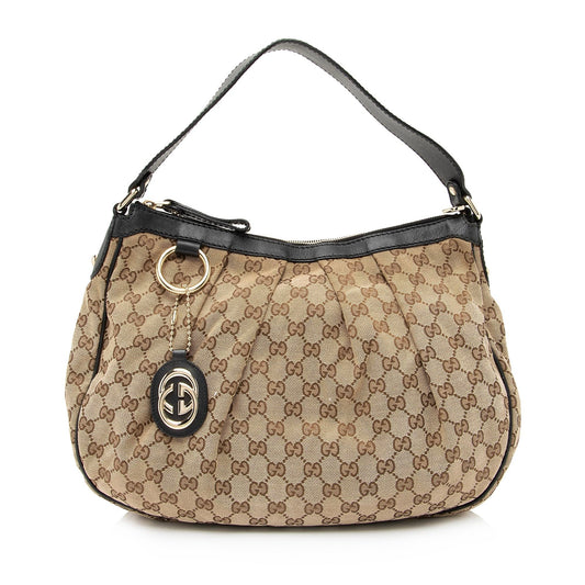 Gucci GG Sukey SHF Leather Canvas Black Beige Shoulder Bag