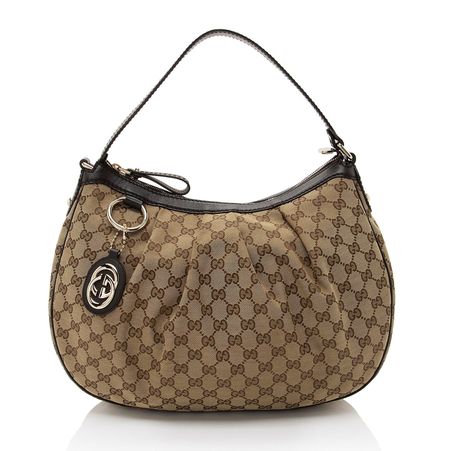 Gucci GG Sukey SHF-tXcsDm Leather Canvas Brown Beige Shoulder Bag