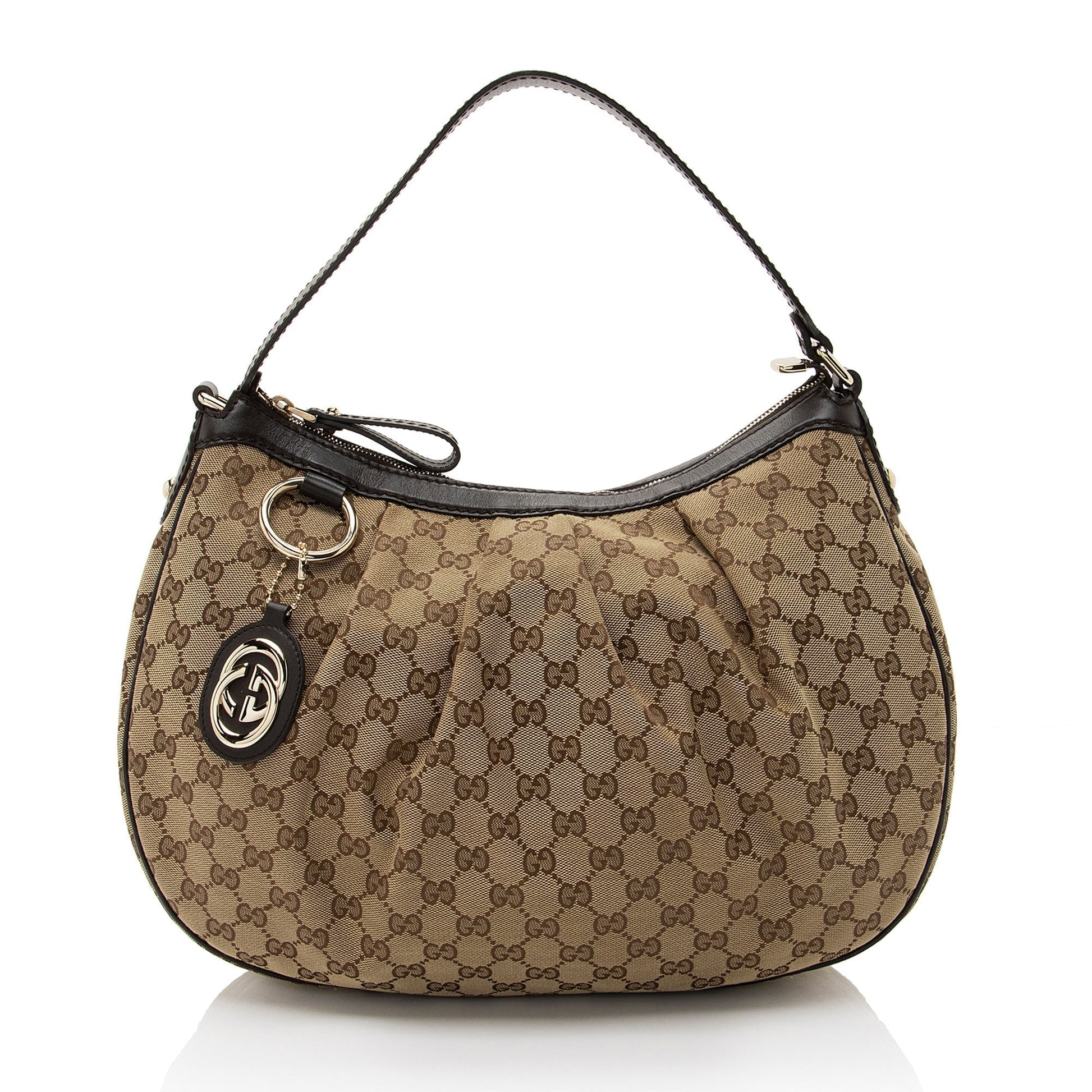 Gucci GG Sukey SHF-tXcsDm Leather Canvas Brown Beige Shoulder Bag