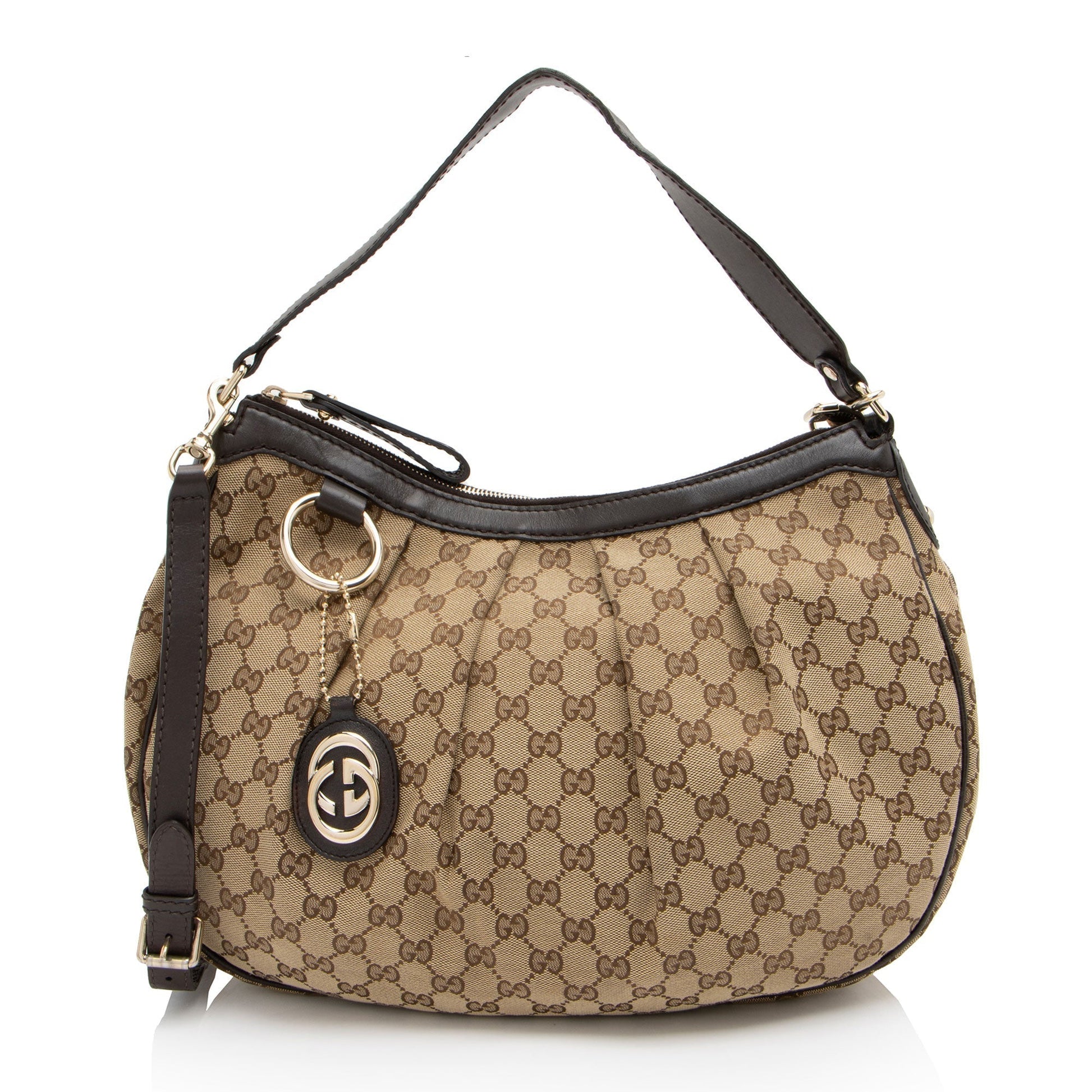 Gucci GG Sukey SHF-8czcii Leather Canvas Brown Beige Shoulder Bag