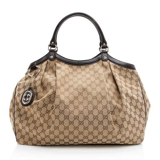 Gucci GG Sukey SHF Leather Canvas Beige Large Tote Bag Tote Shf