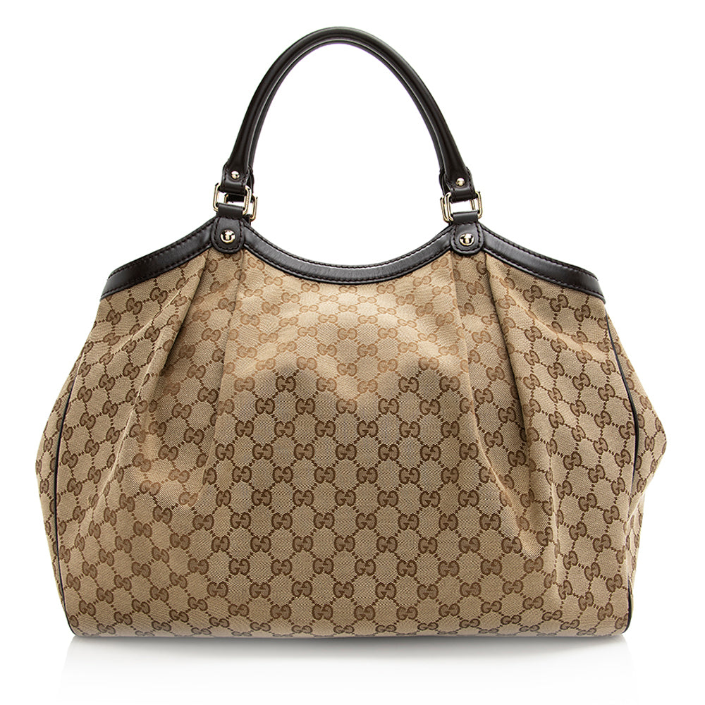 Gucci GG Sukey SHF Leather Canvas Brown Beige Tote Bag 3