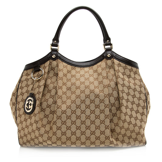 Gucci GG Sukey SHF Leather Canvas Brown Beige Tote Bag 3