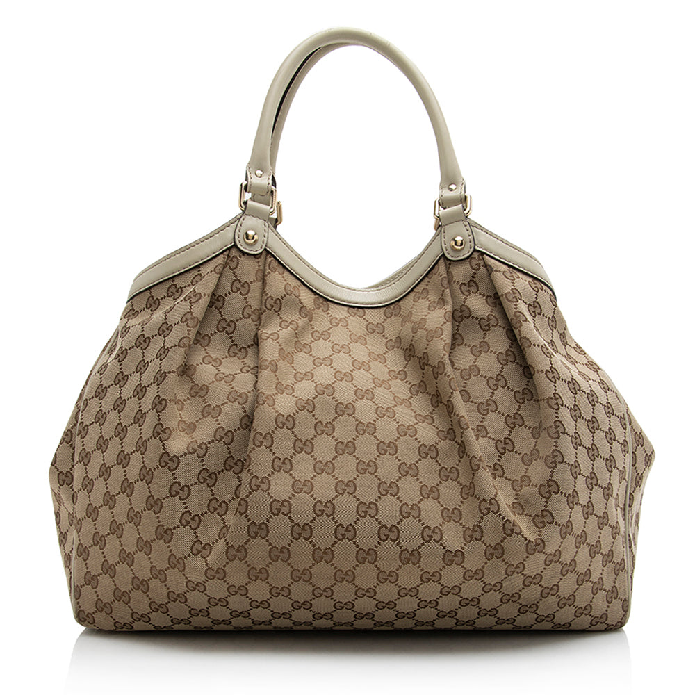 Gucci GG Sukey SHF Leather Canvas Beige Large Tote Bag