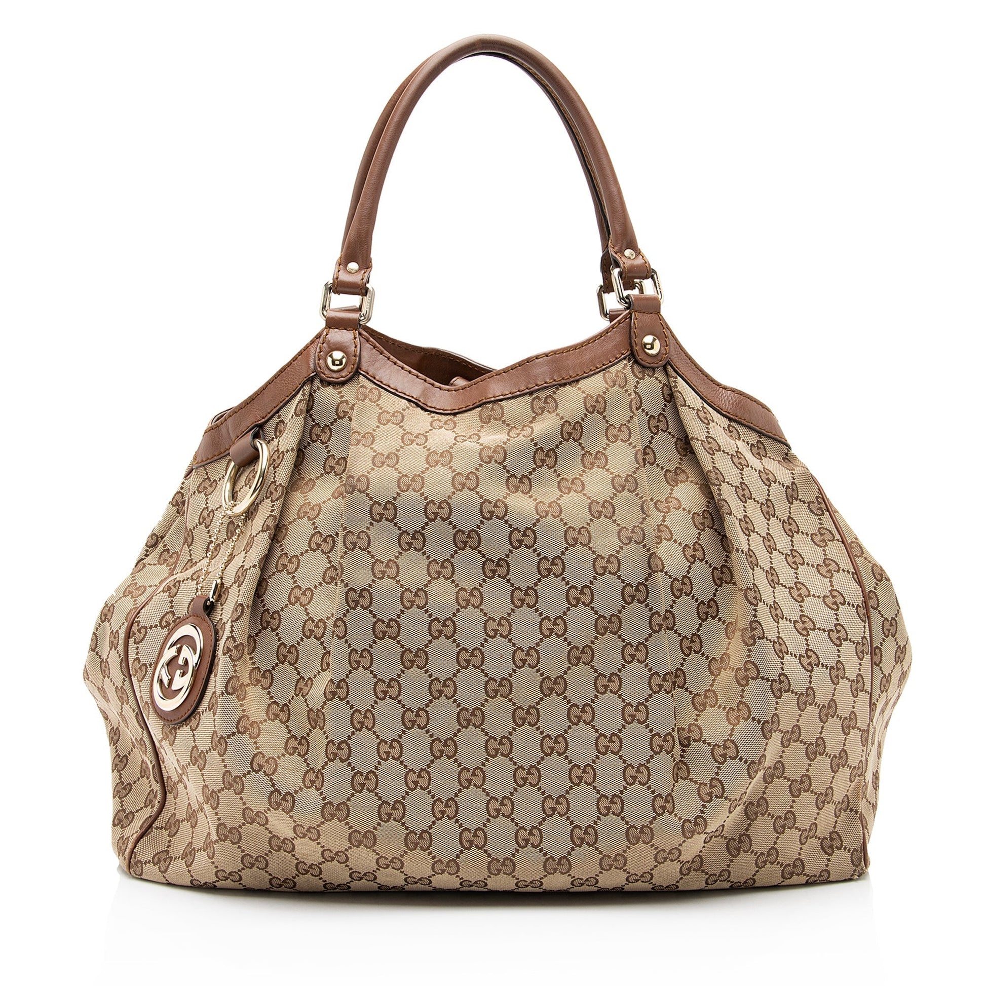 Gucci GG Sukey SHF-T4JM0Y Leather Canvas Brown Beige Tote Bag