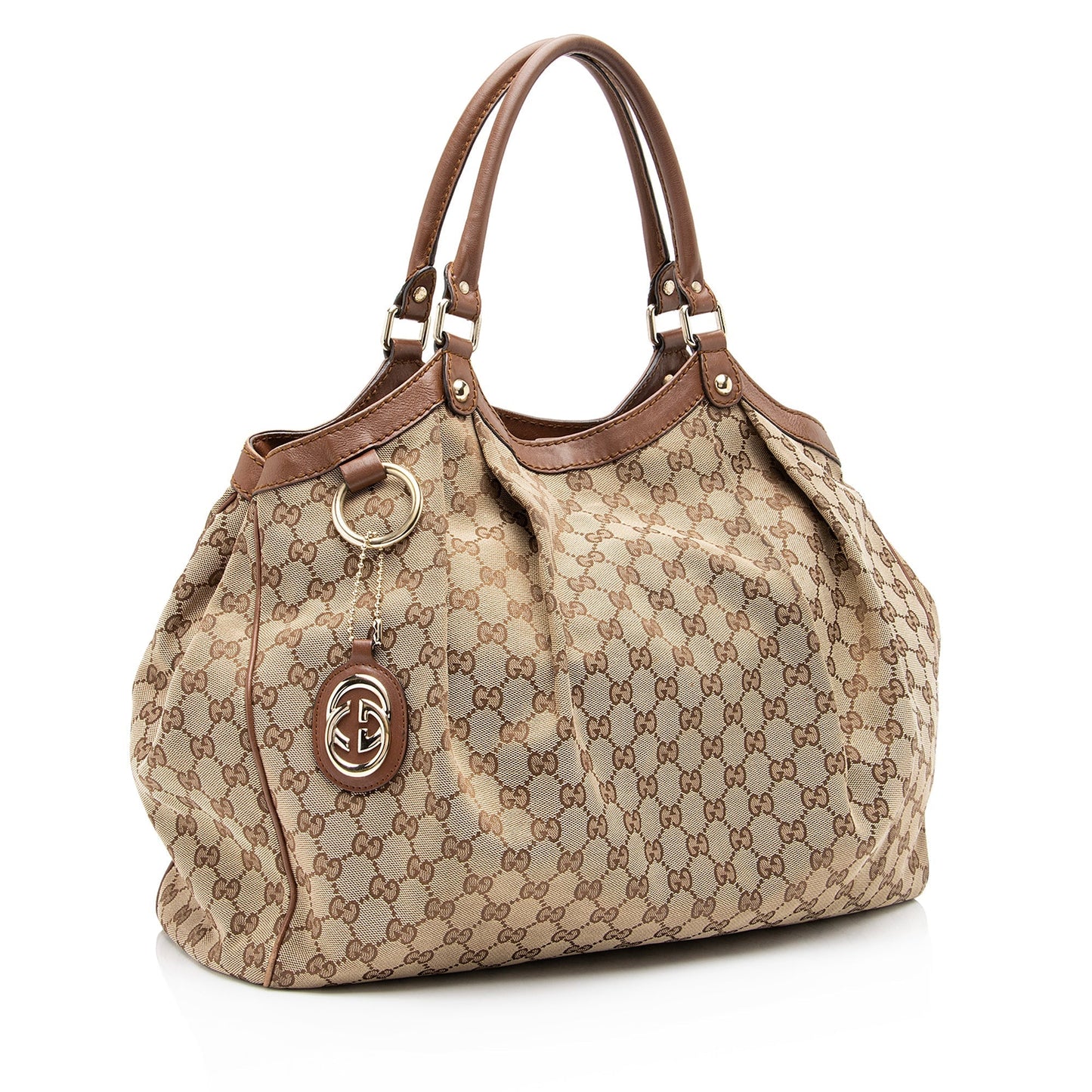 Gucci GG Sukey SHF-T4JM0Y Leather Canvas Brown Beige Tote Bag