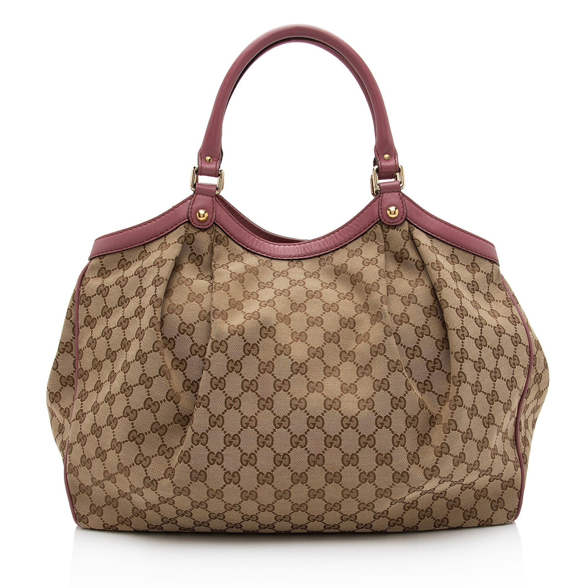 Gucci GG Sukey SHF-mg538S Leather Canvas Beige Pink Tote Bag