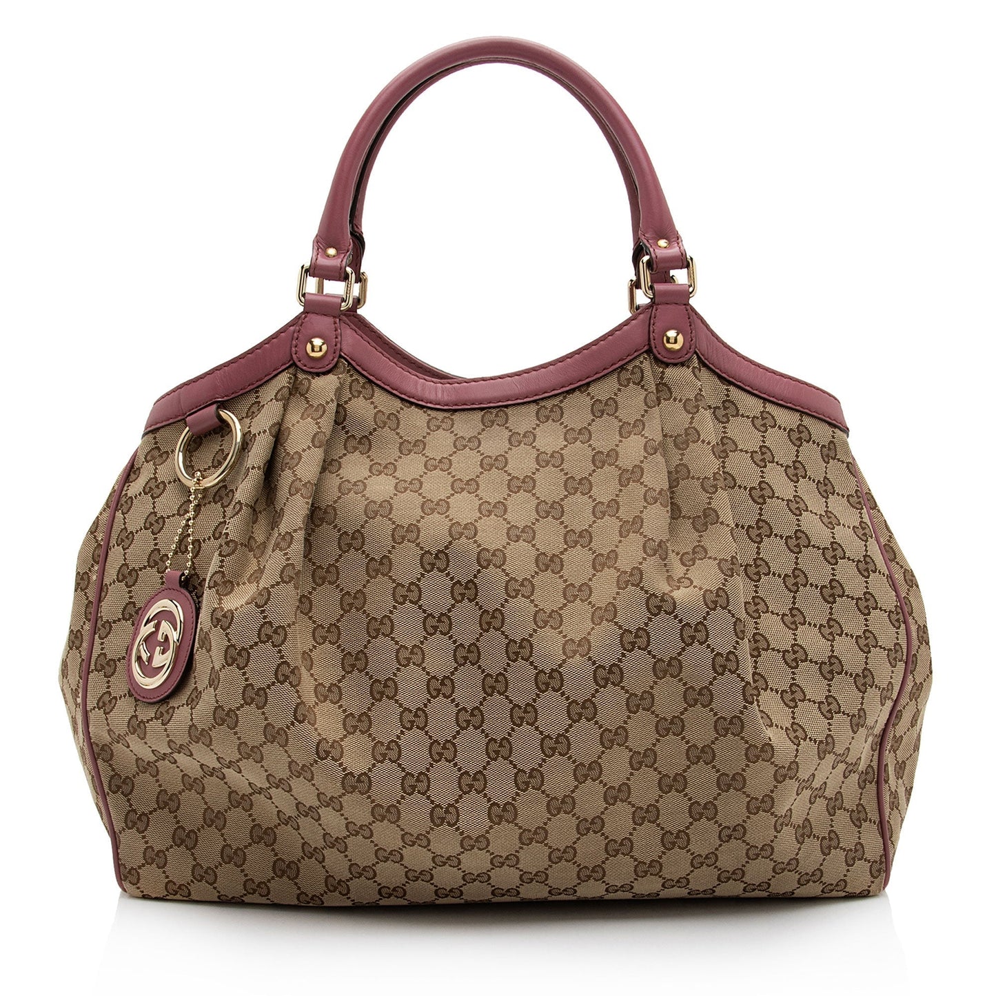 Gucci GG Sukey SHF-mg538S Leather Canvas Beige Pink Tote Bag